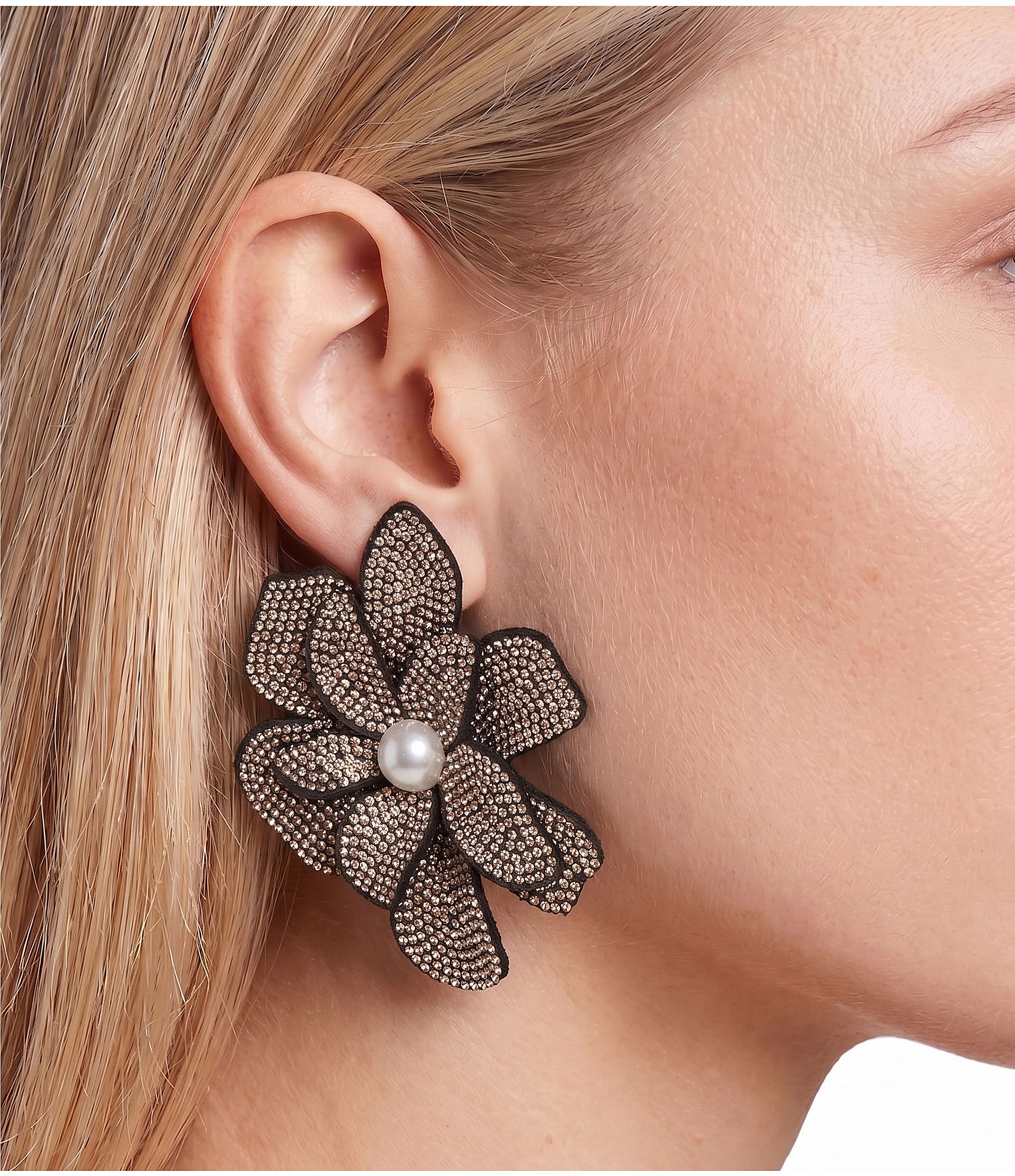 Natasha Accessories XL Stone Flower Statement Stud Earrings
