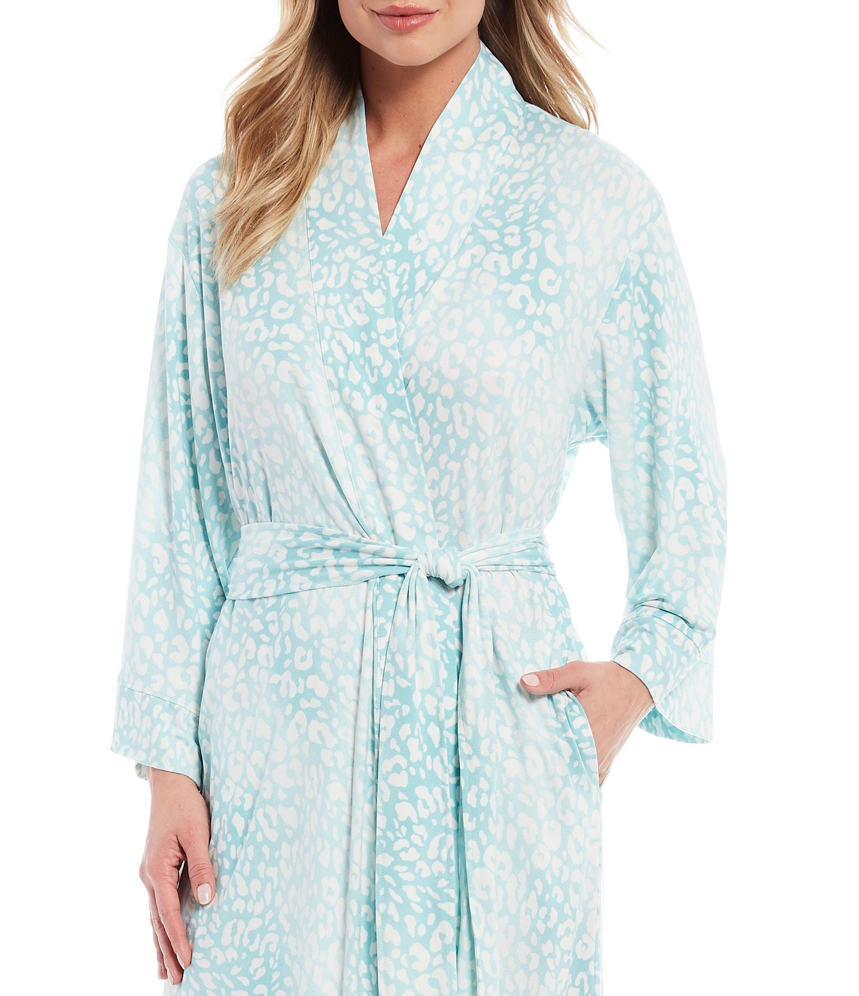 Natori Misty Leopard Print Long Sleeve Knit Robe