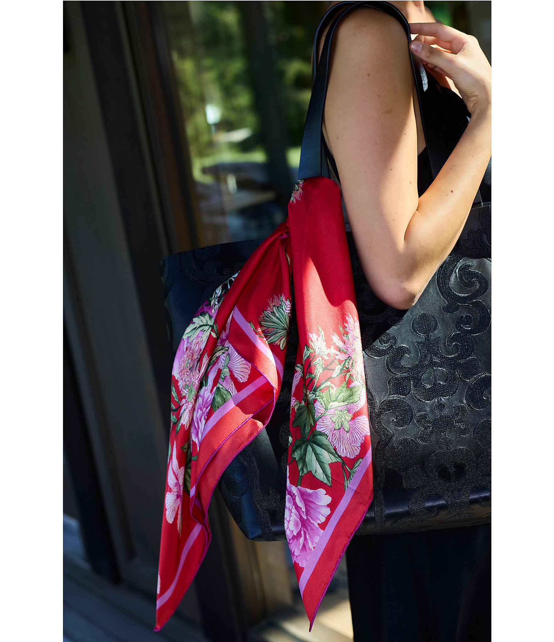 Natori Chrysanthemum Print Silk Square Scarf