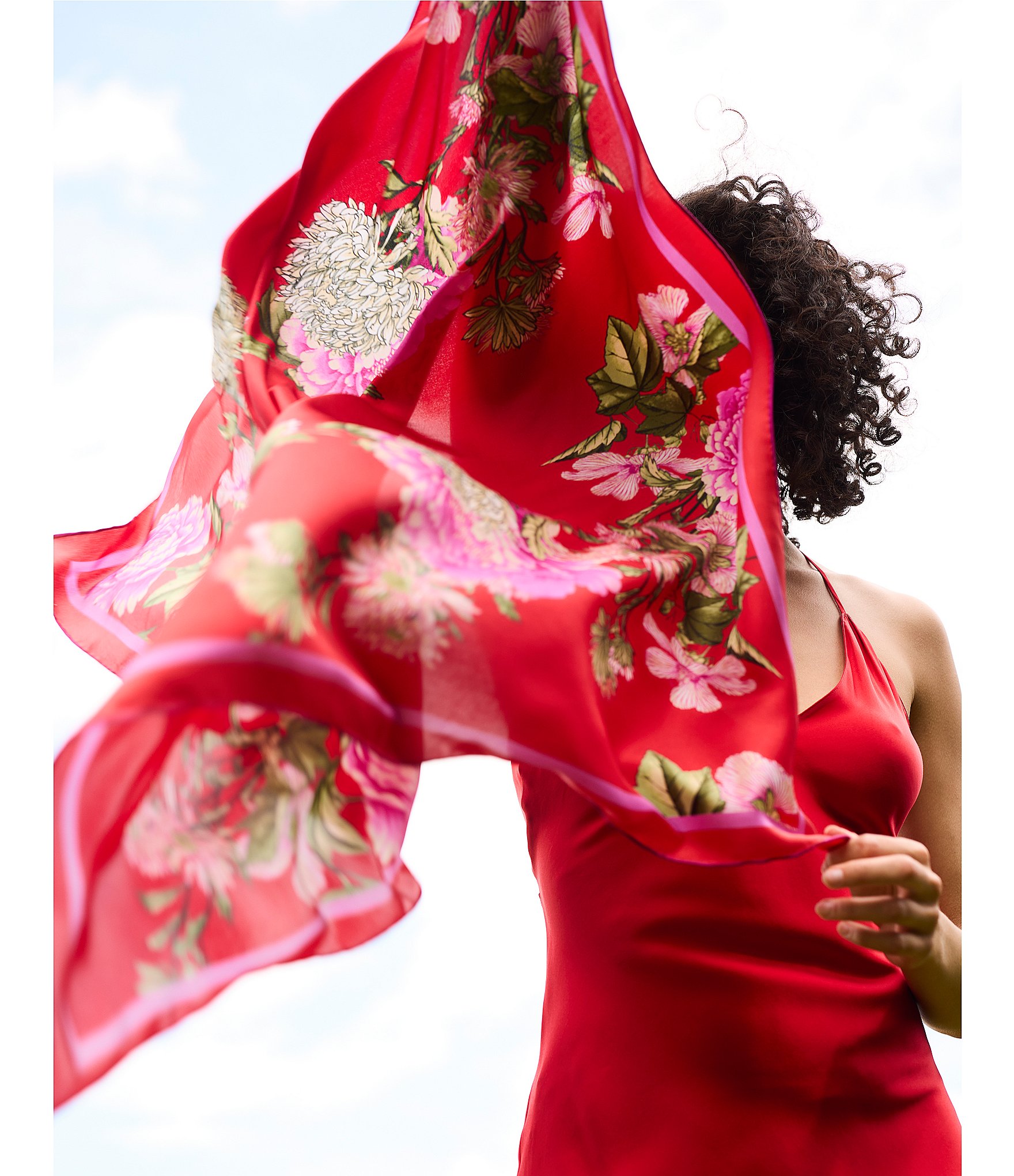 Natori Chrysanthemum Print Silk Square Scarf