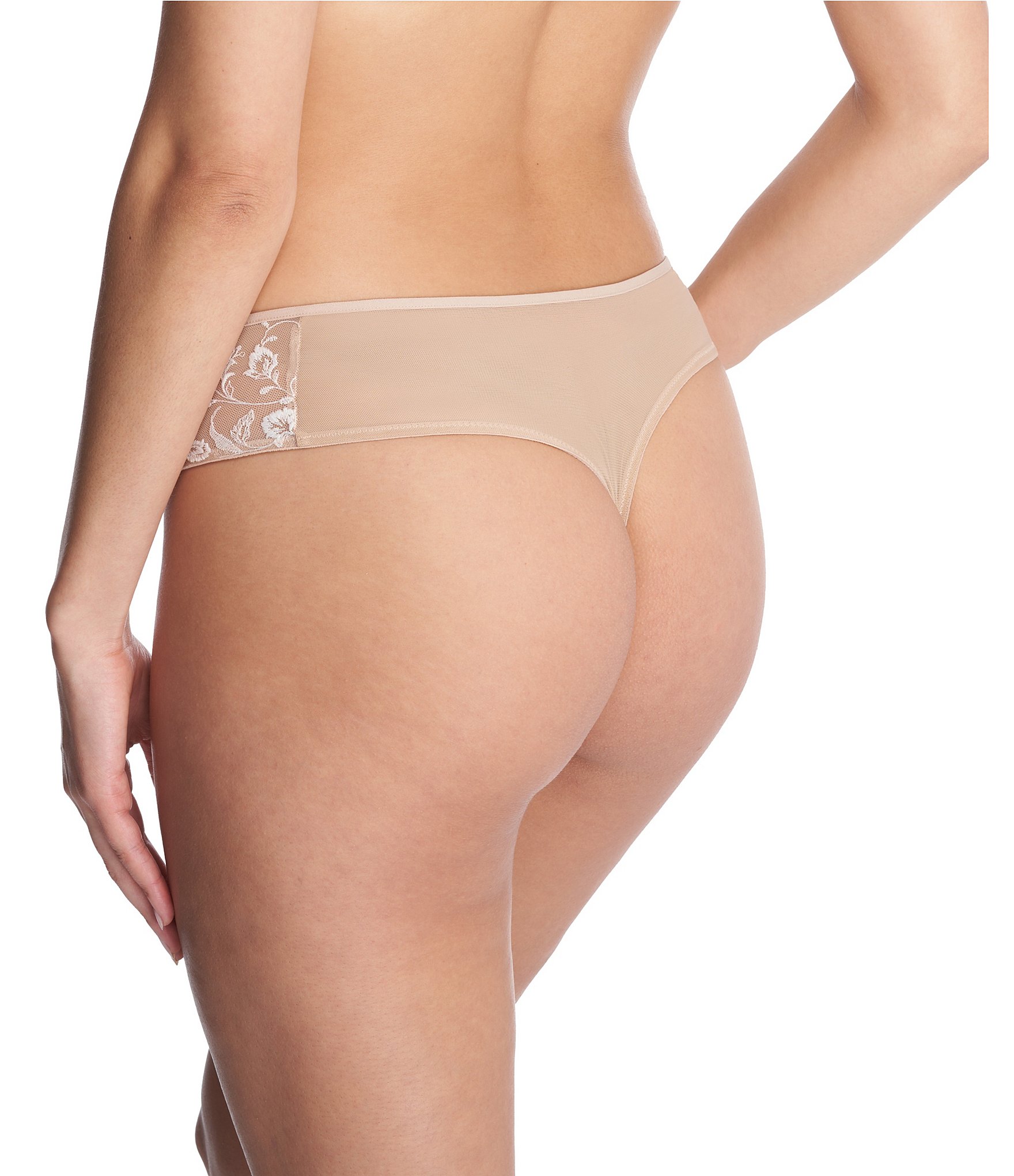 Natori Flawless Sheer Lace Embroidered Thong Panty