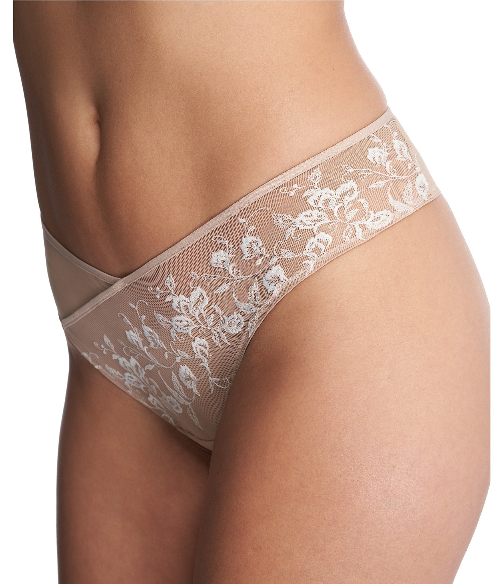 Natori Flawless Sheer Lace Embroidered Thong Panty