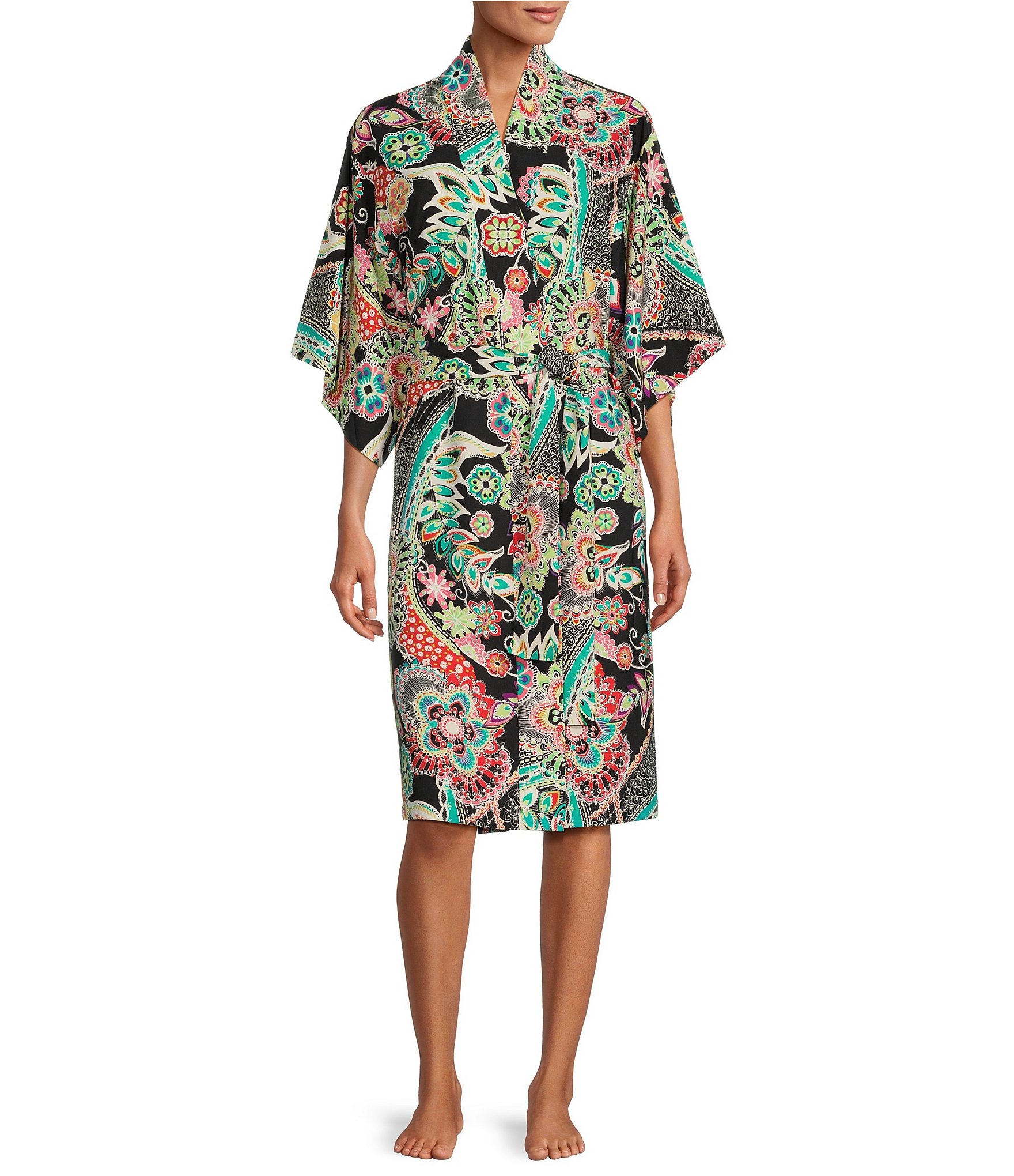 Natori Peizuri Floral Satin 3/4 Sleeve Coordinating Robe | Dillard's
