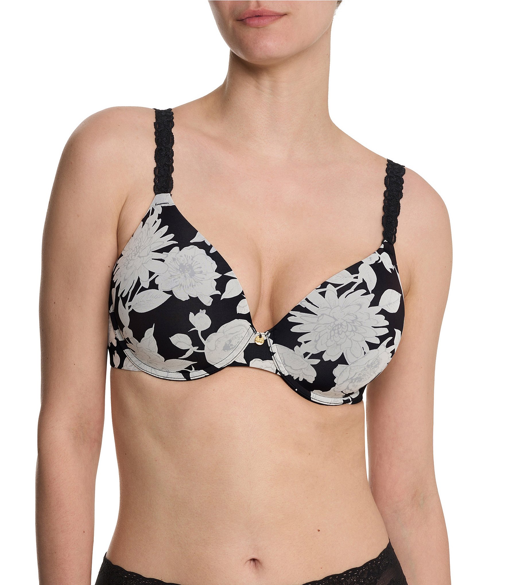 Natori Pure Luxe Seamless Full-Busted Underwire U-Back Contour T-Shirt Floral Print Bra