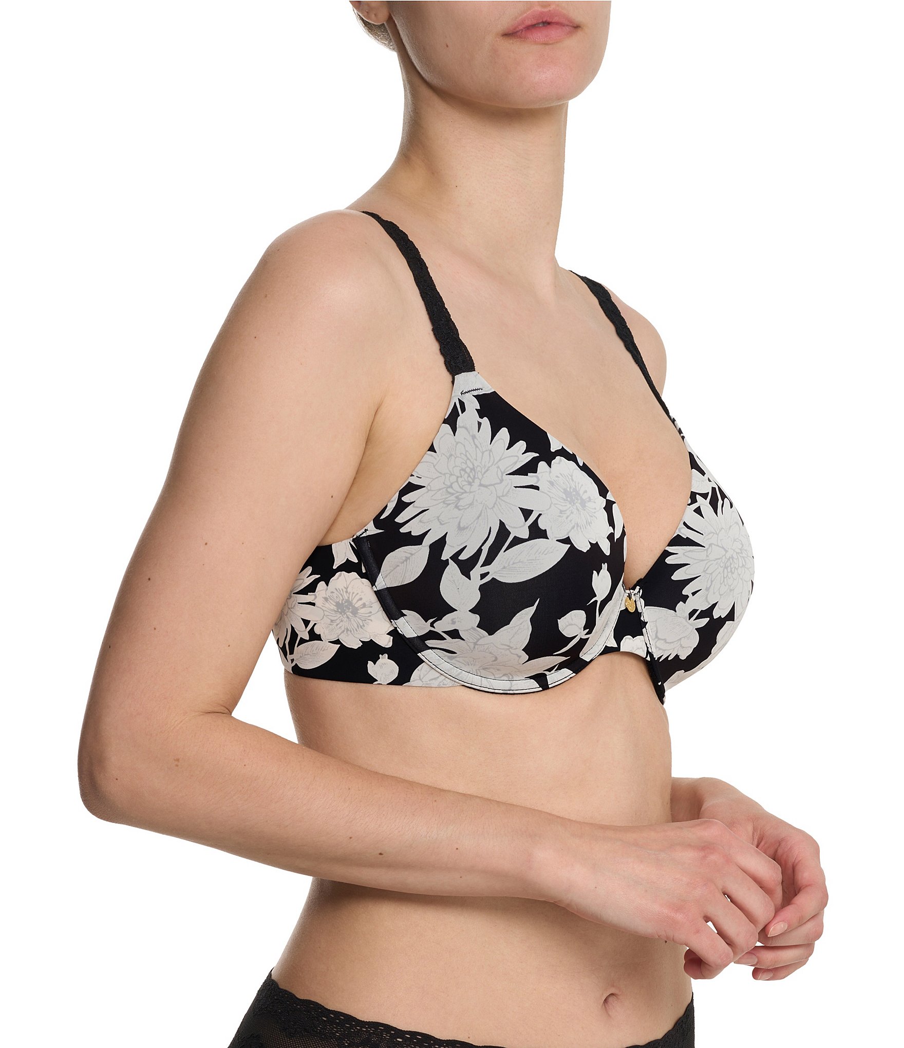 Natori Pure Luxe Seamless Full-Busted Underwire U-Back Contour T-Shirt Floral Print Bra