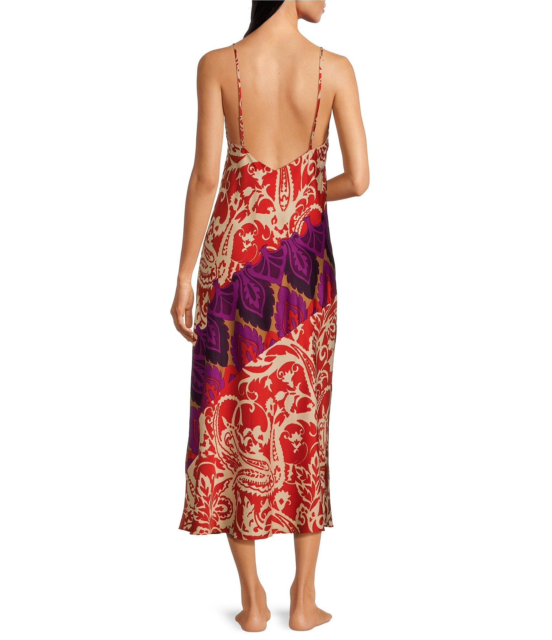 Natori Satin Allover Printed Sleeveless V-Neck Nightgown