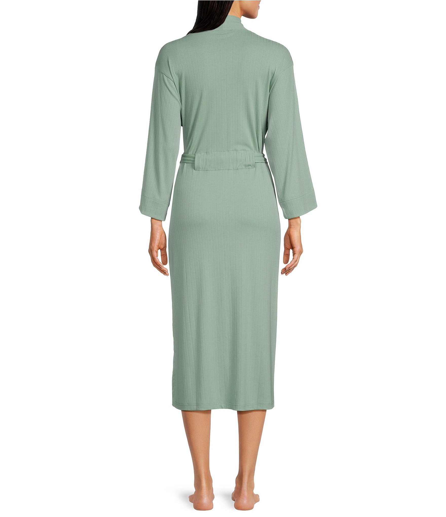 Natori Soothe Ribbed Knit Long Sleeve Shawl Collar Robe