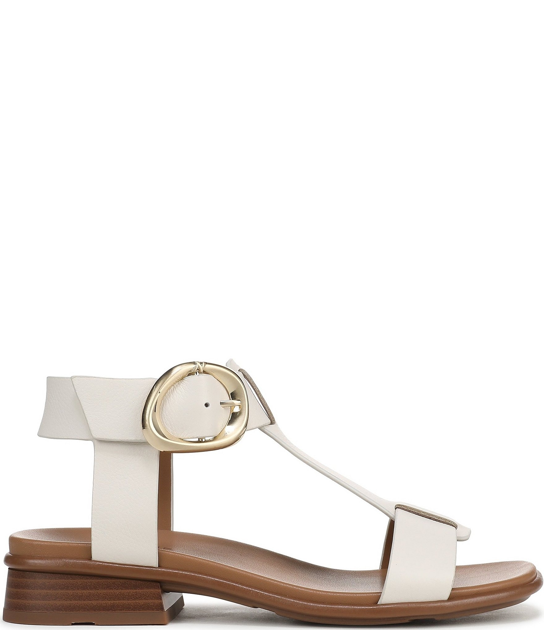 Naturalizer Brandy Leather Big Buckle Hardware T-Strap Ankle Wrap Sandals