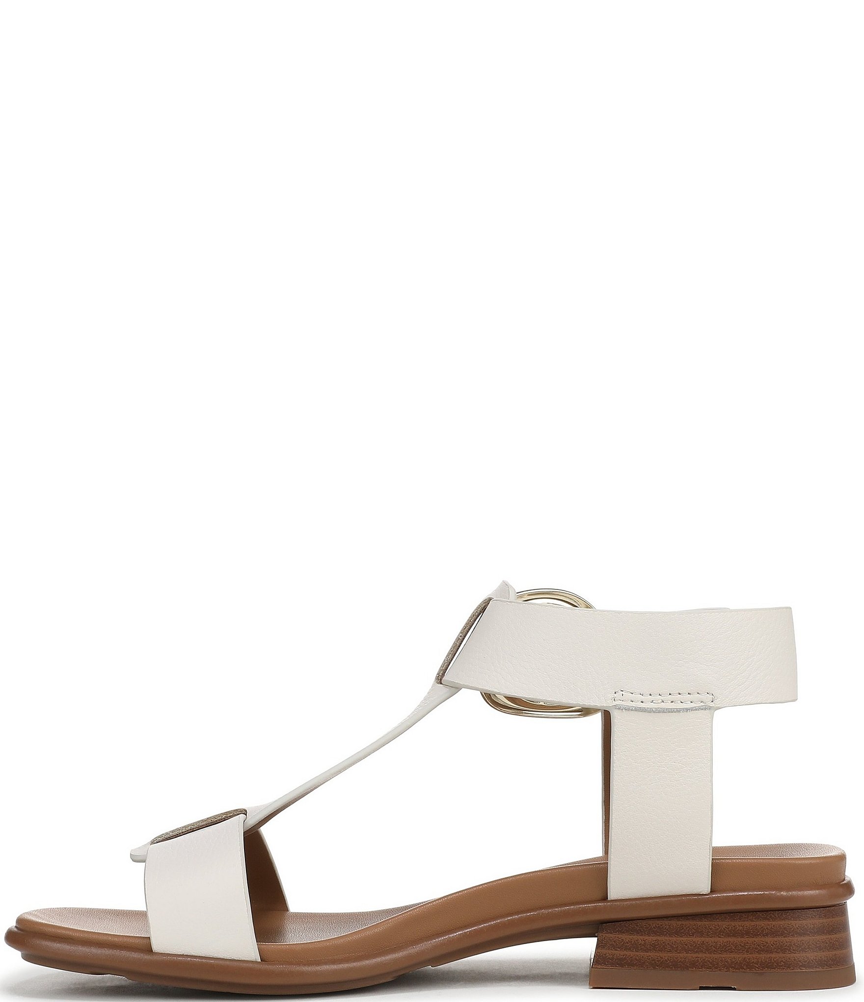 Naturalizer Brandy Leather Big Buckle Hardware T-Strap Ankle Wrap Sandals