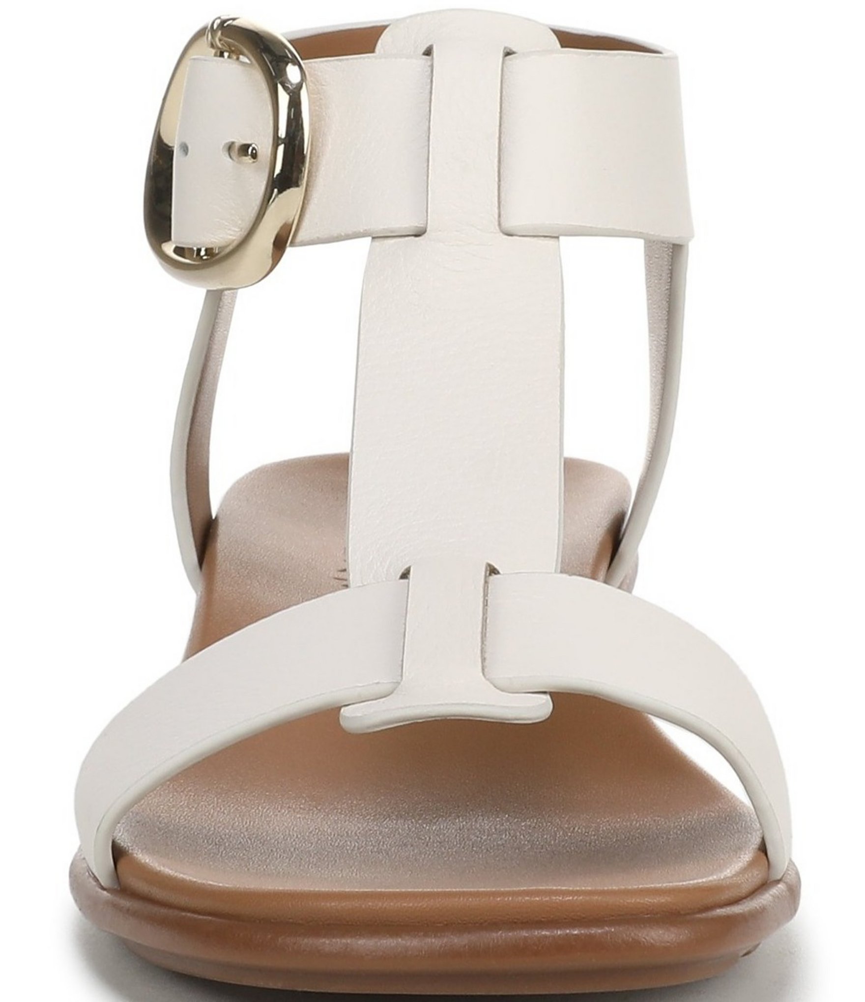 Naturalizer Brandy Leather Big Buckle Hardware T-Strap Ankle Wrap Sandals