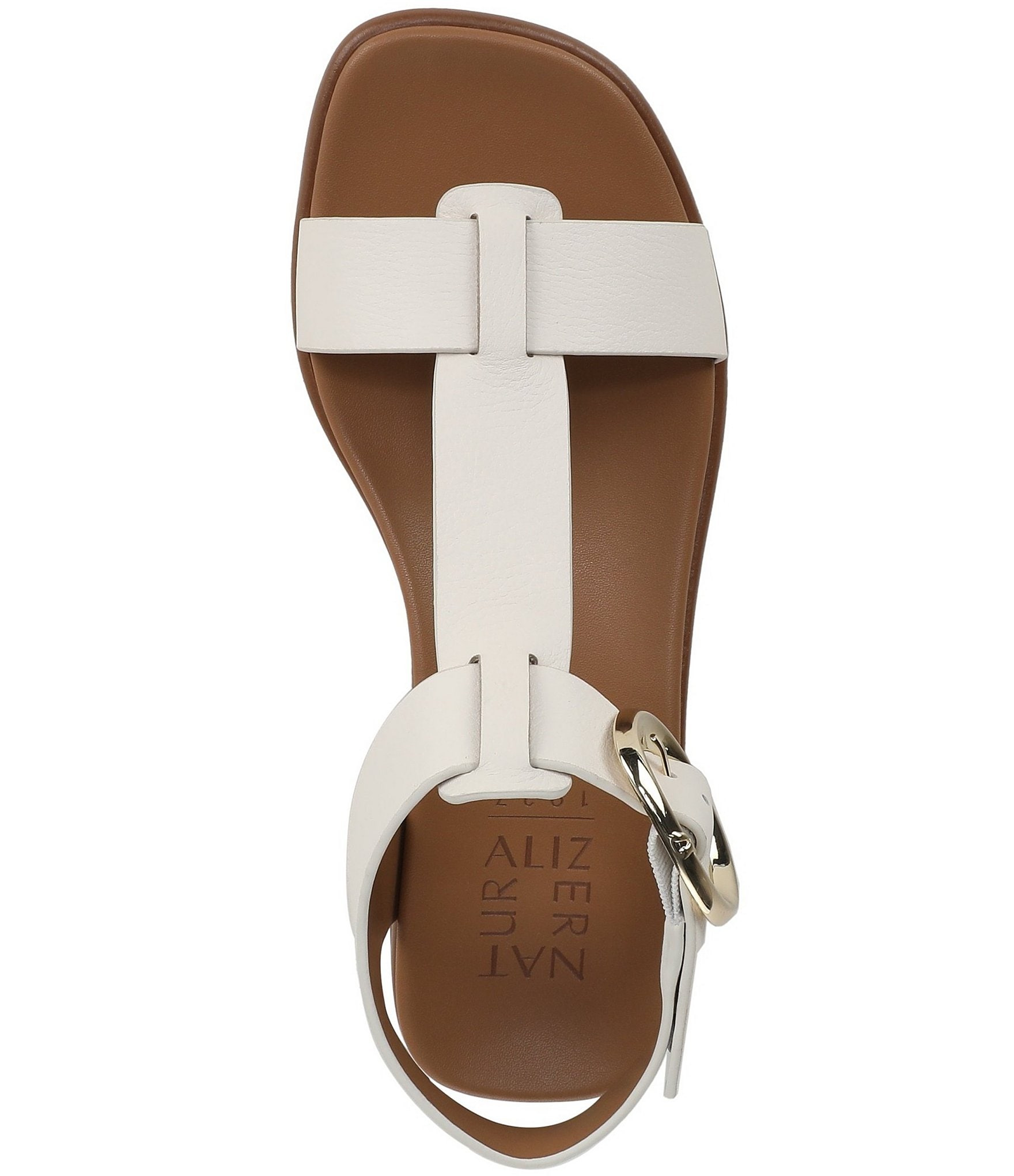 Naturalizer Brandy Leather Big Buckle Hardware T-Strap Ankle Wrap Sandals