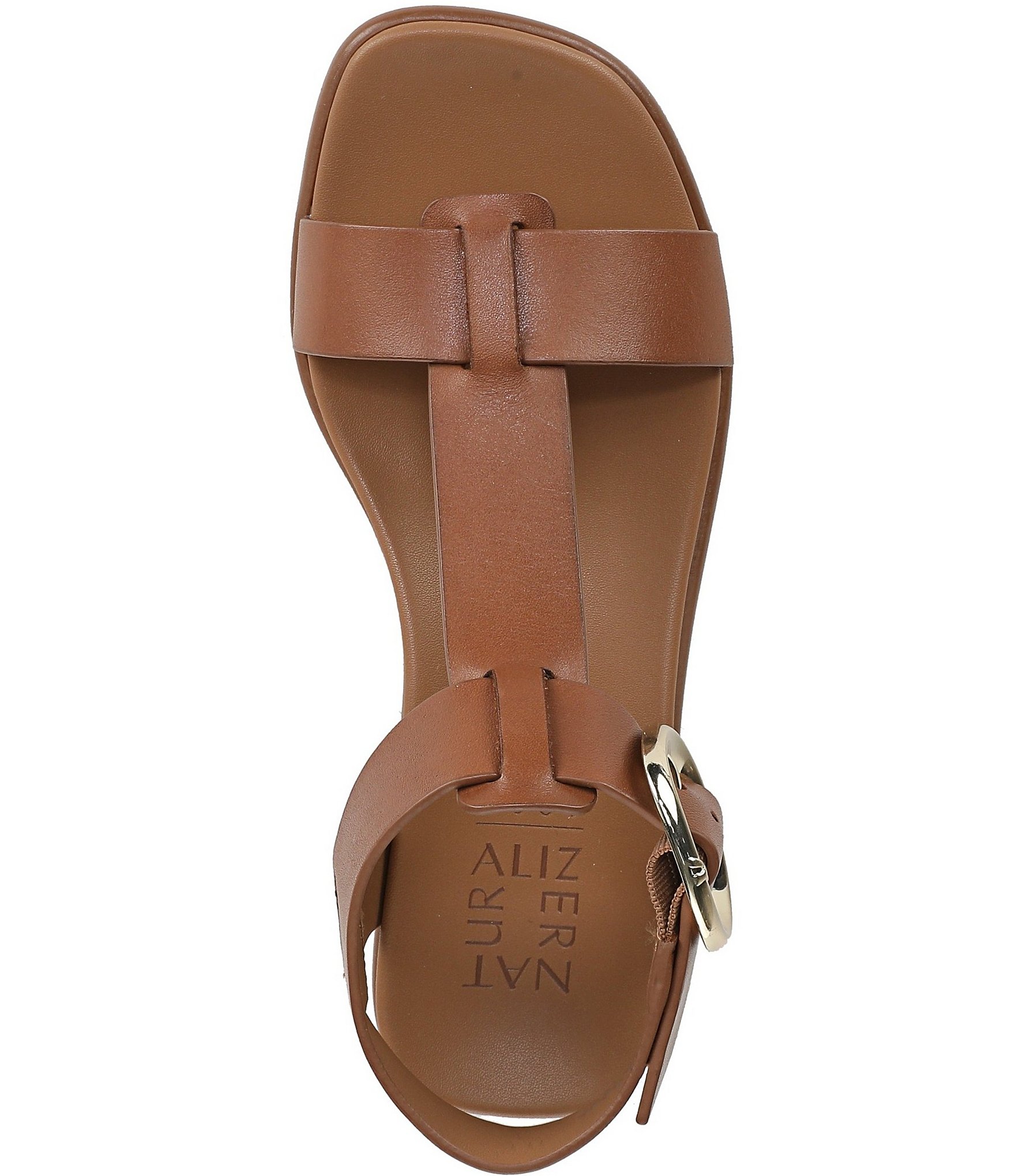Naturalizer Brandy Leather Big Buckle Hardware T-Strap Ankle Wrap Sandals