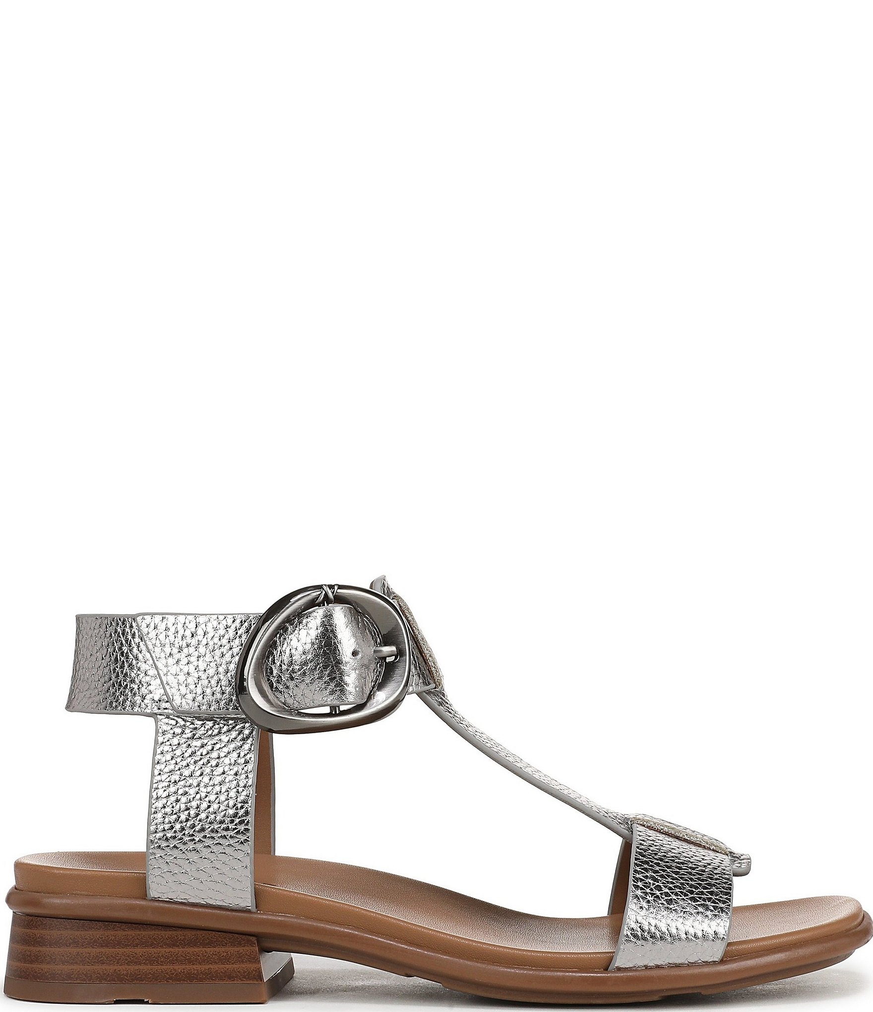 Naturalizer Brandy Metallic Big Buckle Hardware T-Strap Ankle Wrap Sandals