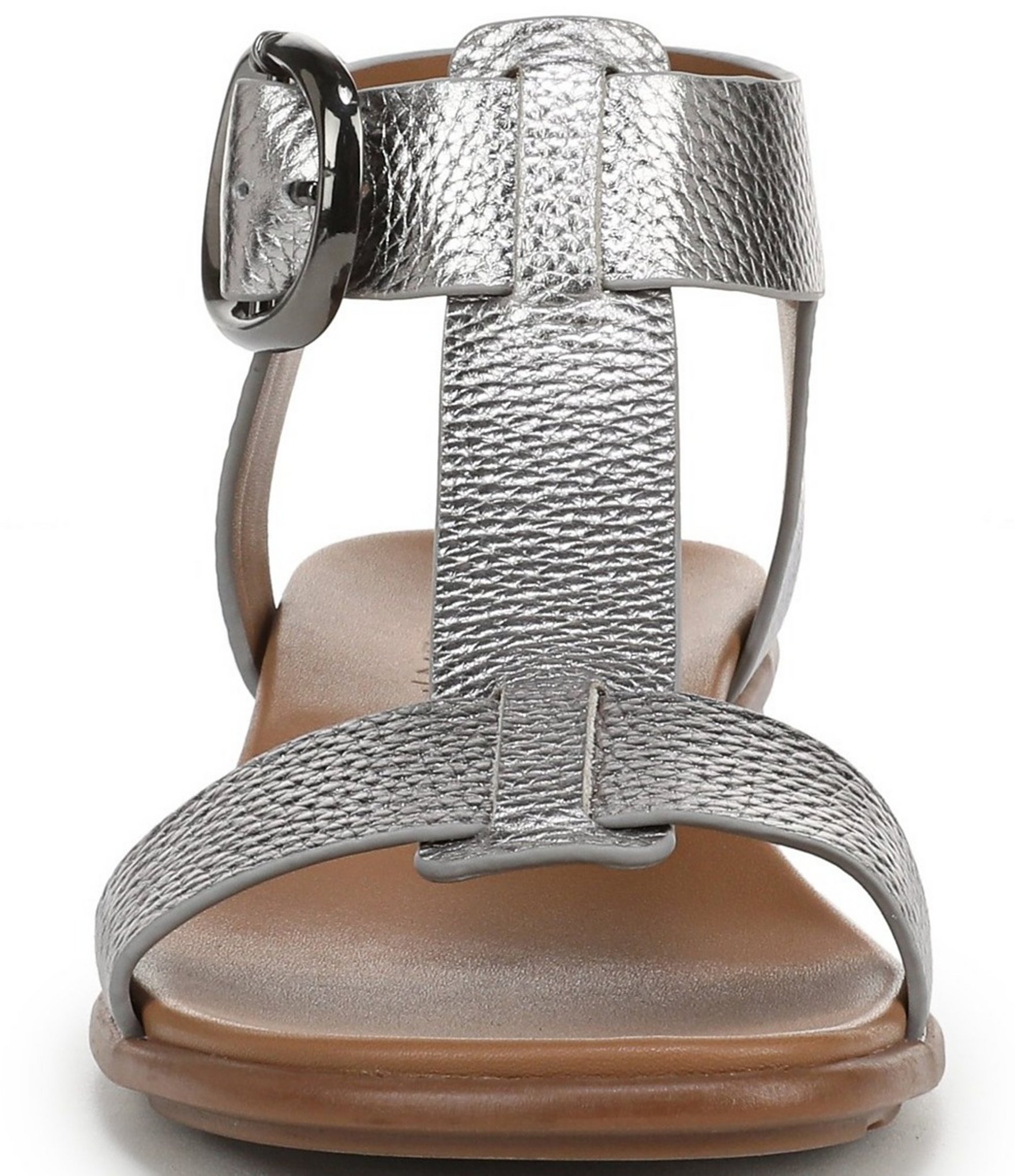 Naturalizer Brandy Metallic Big Buckle Hardware T-Strap Ankle Wrap Sandals