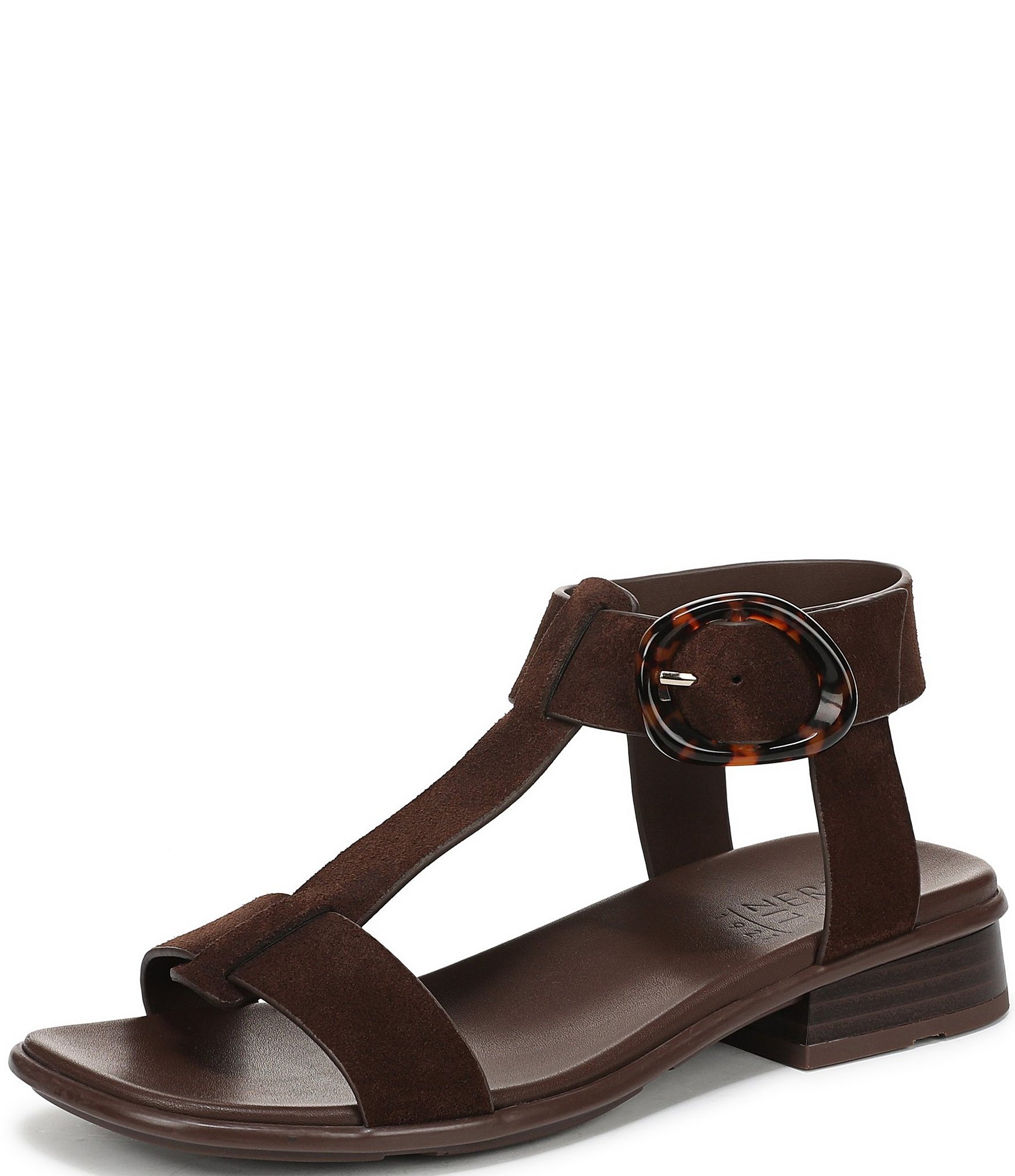 Naturalizer Brandy Suede Big Buckle Hardware T-Strap Ankle Wrap Sandals