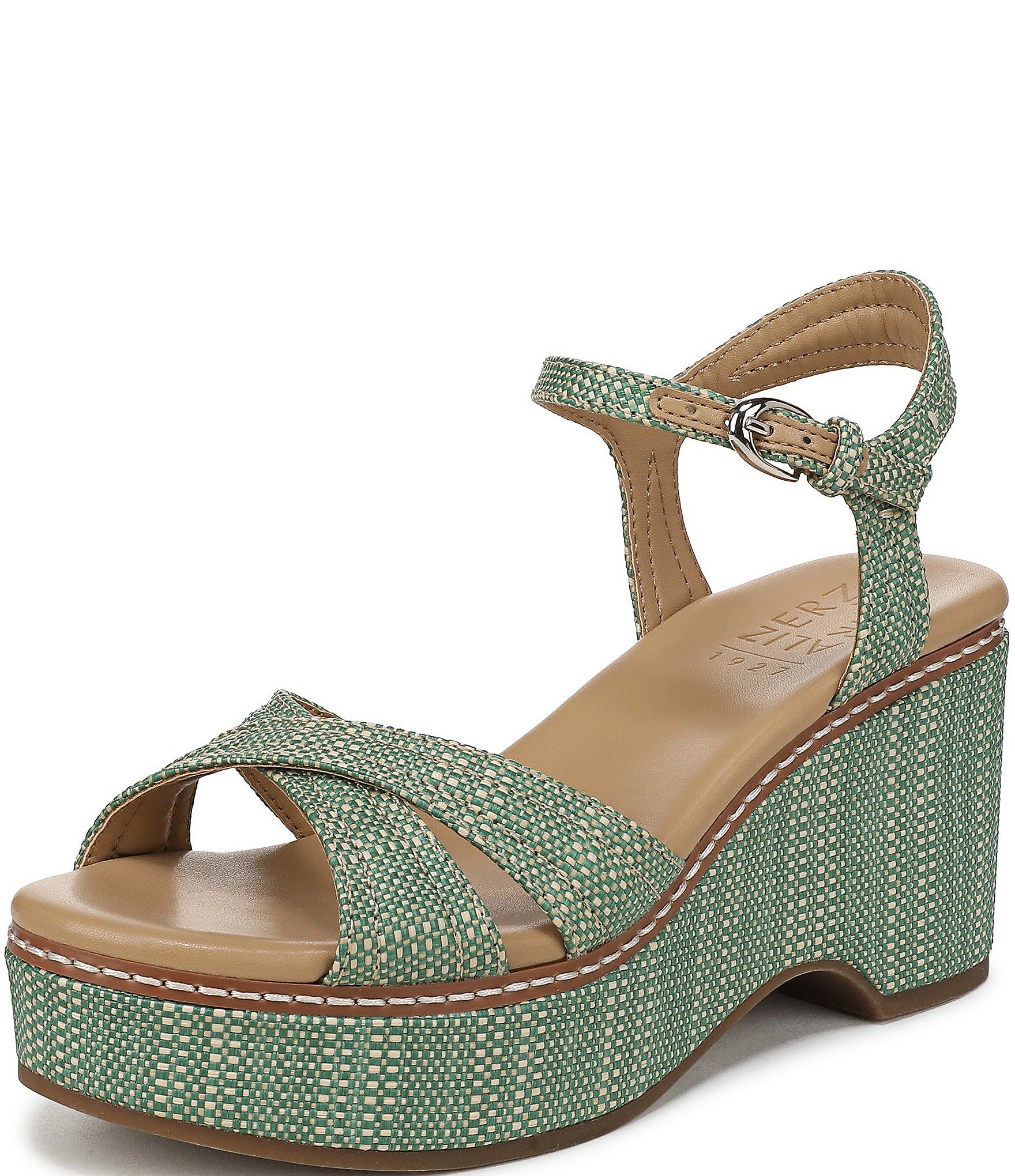 Naturalizer Dovie Raffia Ankle Wrap Sandal Platform Wedges