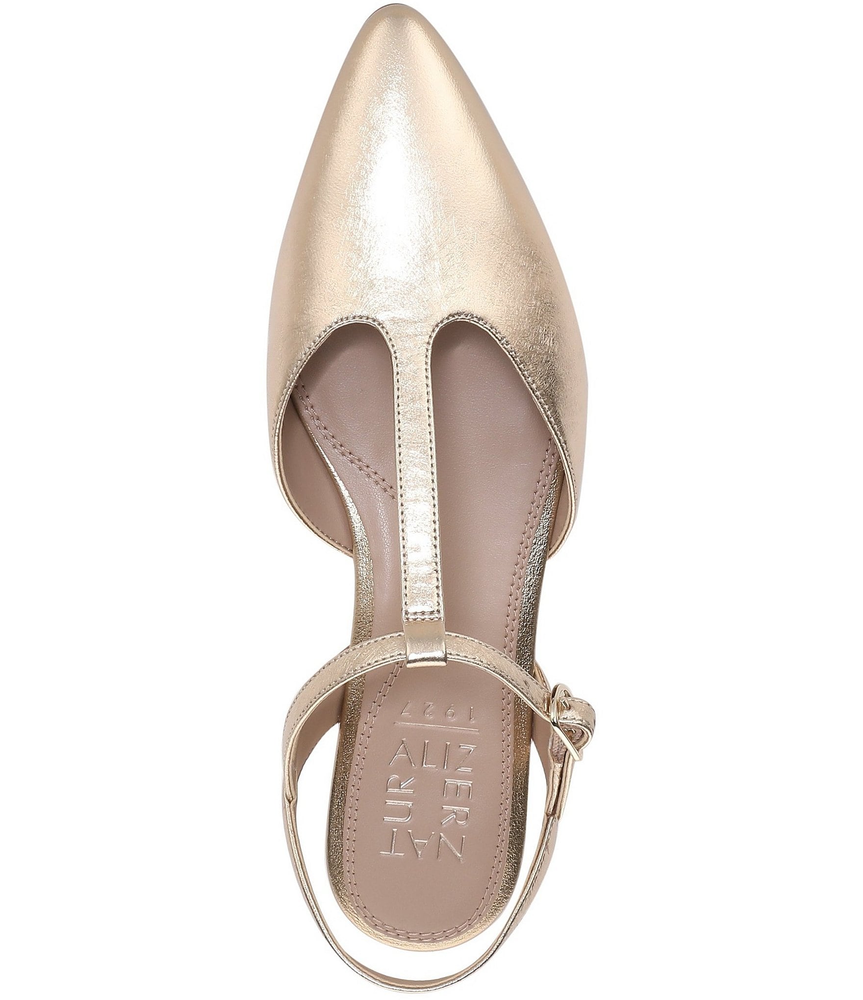 Naturalizer Harlie Metallic Leather Pointed Toe T-Strap Dress Flats