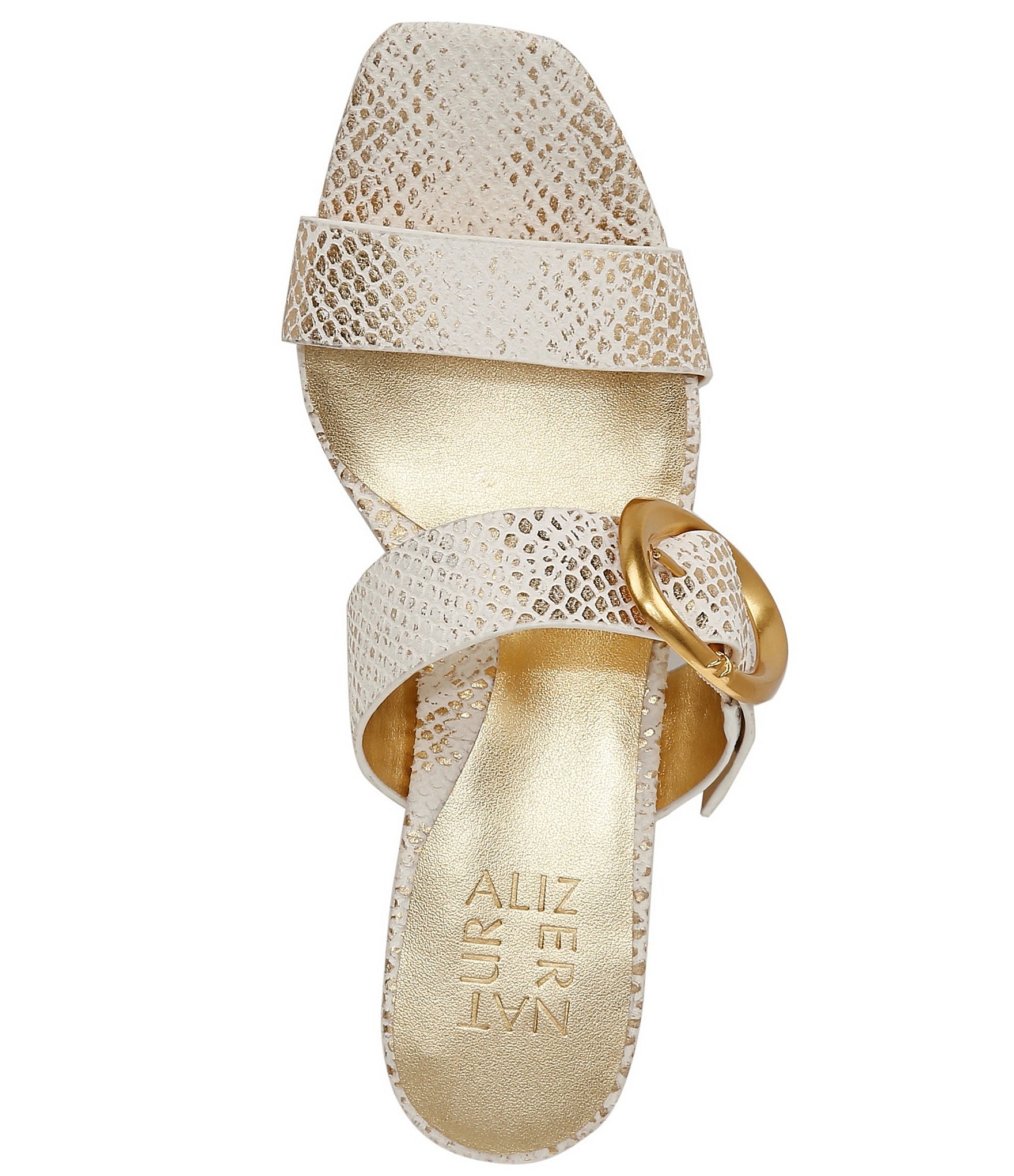 Naturalizer Ida Snake Embossed Leather Buckled Dress Slide Sandals