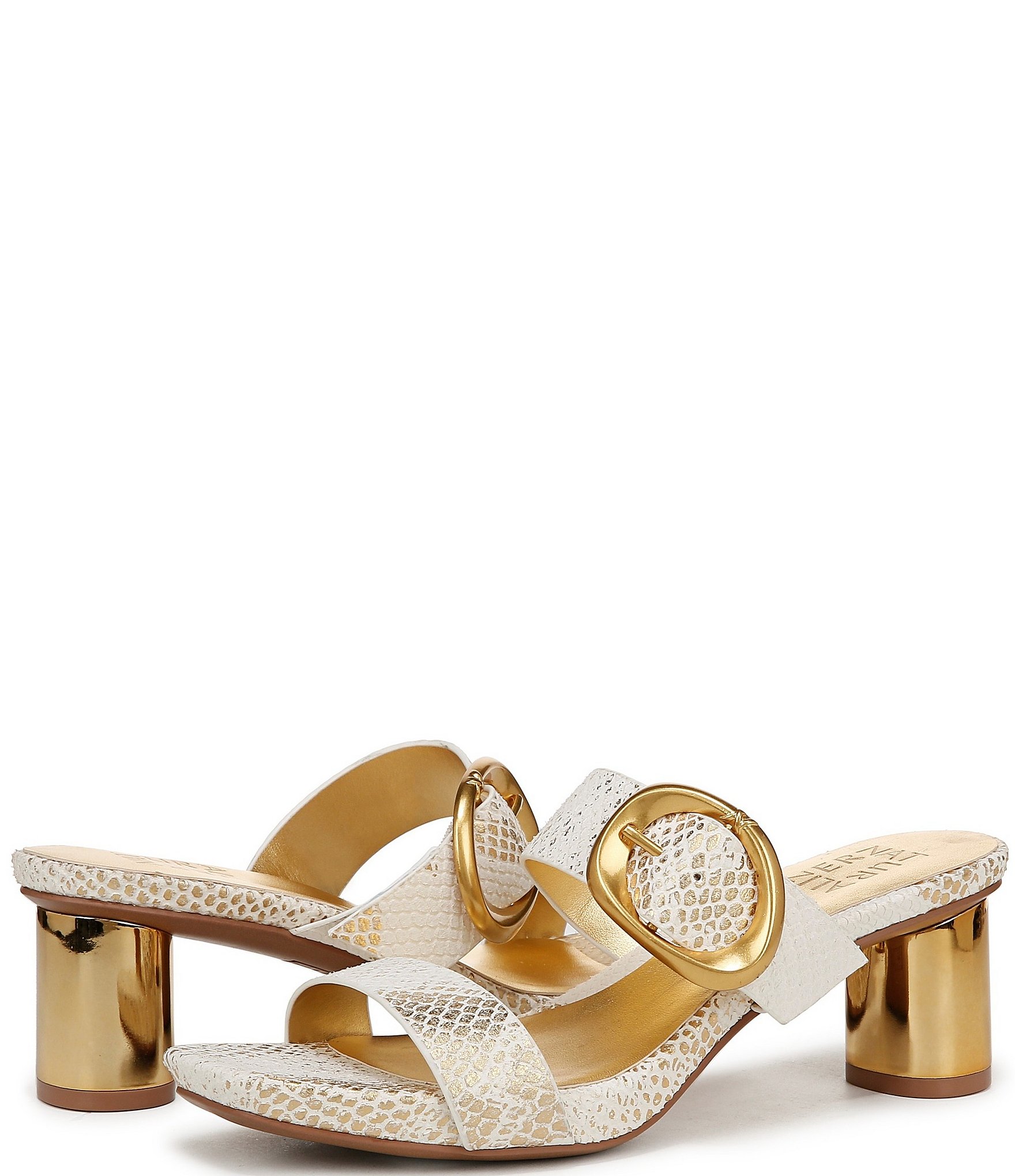 Naturalizer Ida Snake Embossed Leather Buckled Dress Slide Sandals