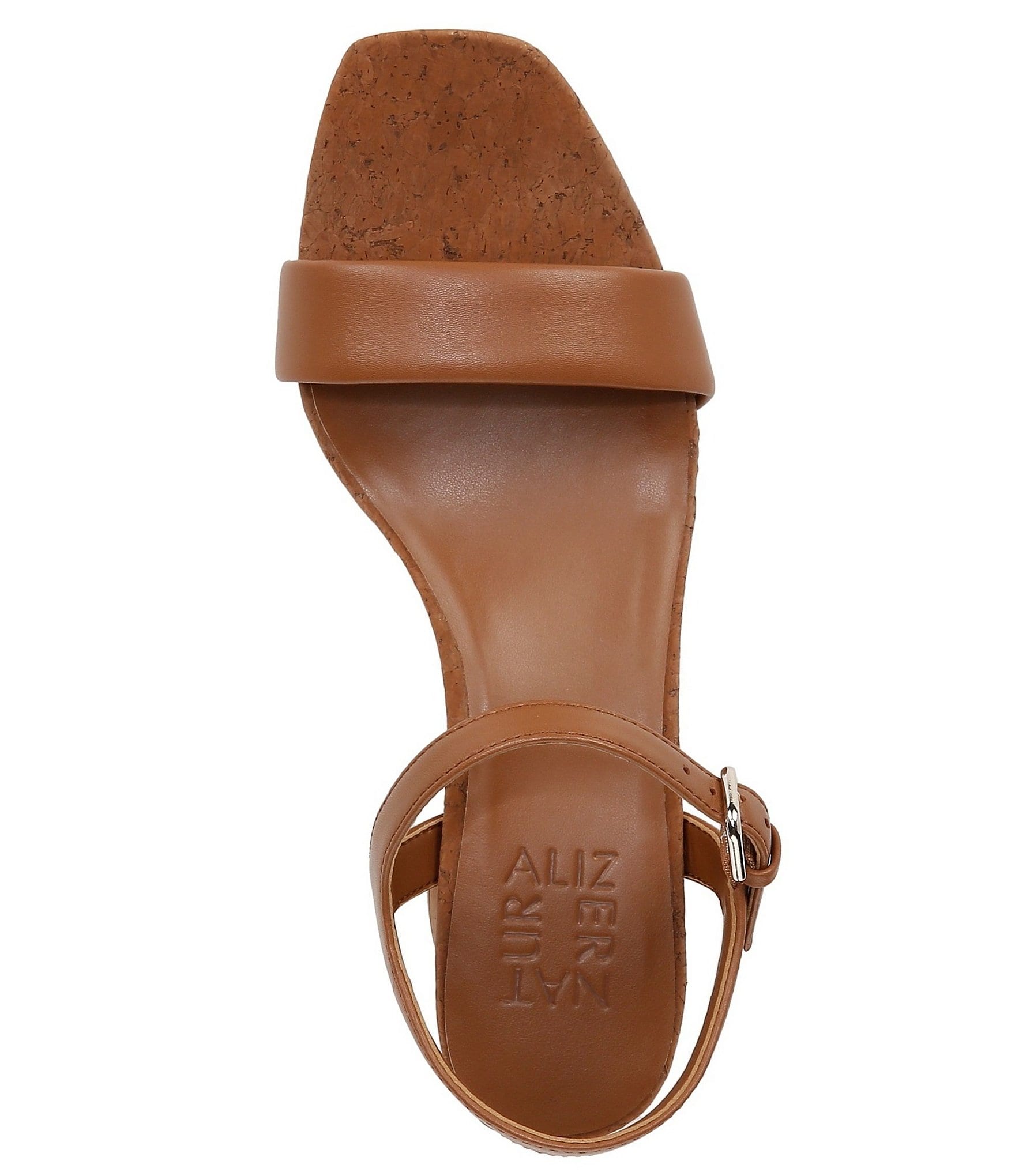 Naturalizer Izzy Leather Square Toe Ankle Strap Cork Block Heel Dress Sandals