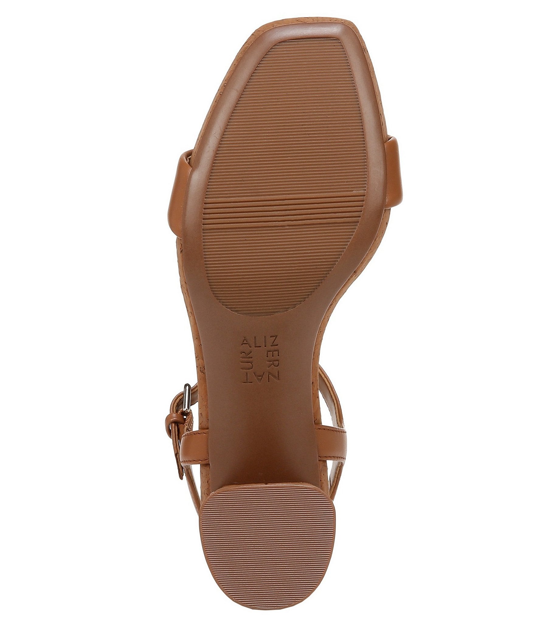 Naturalizer Izzy Leather Square Toe Ankle Strap Cork Block Heel Dress Sandals