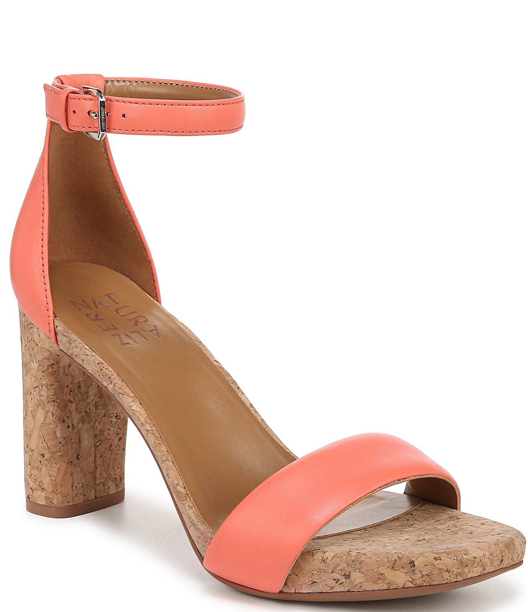 Naturalizer Joy Ankle Strap Leather Square Toe Cork Block Heel