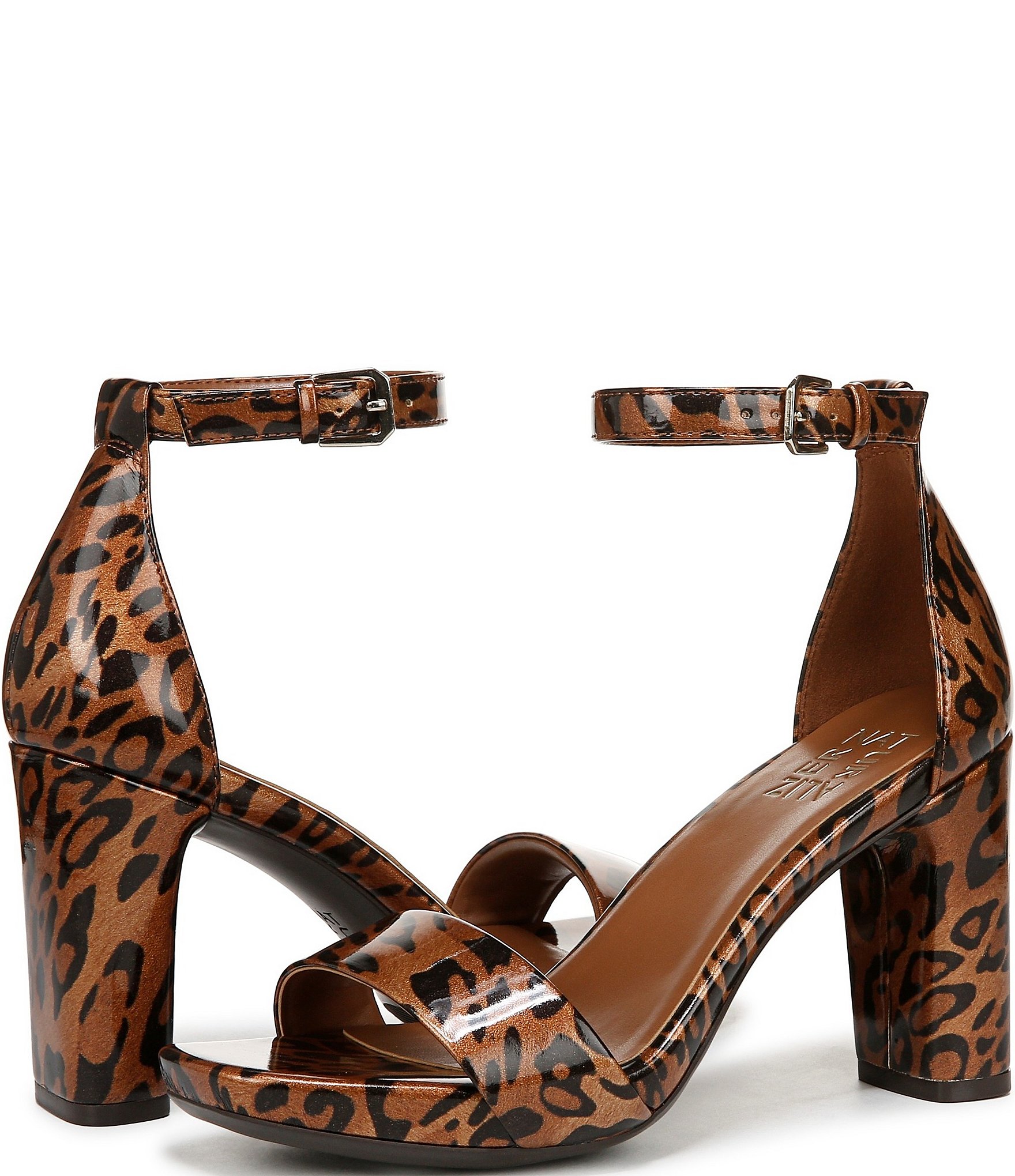 Naturalizer Joy Patent Leopard Print Square Toe Ankle Strap Dress Sandals