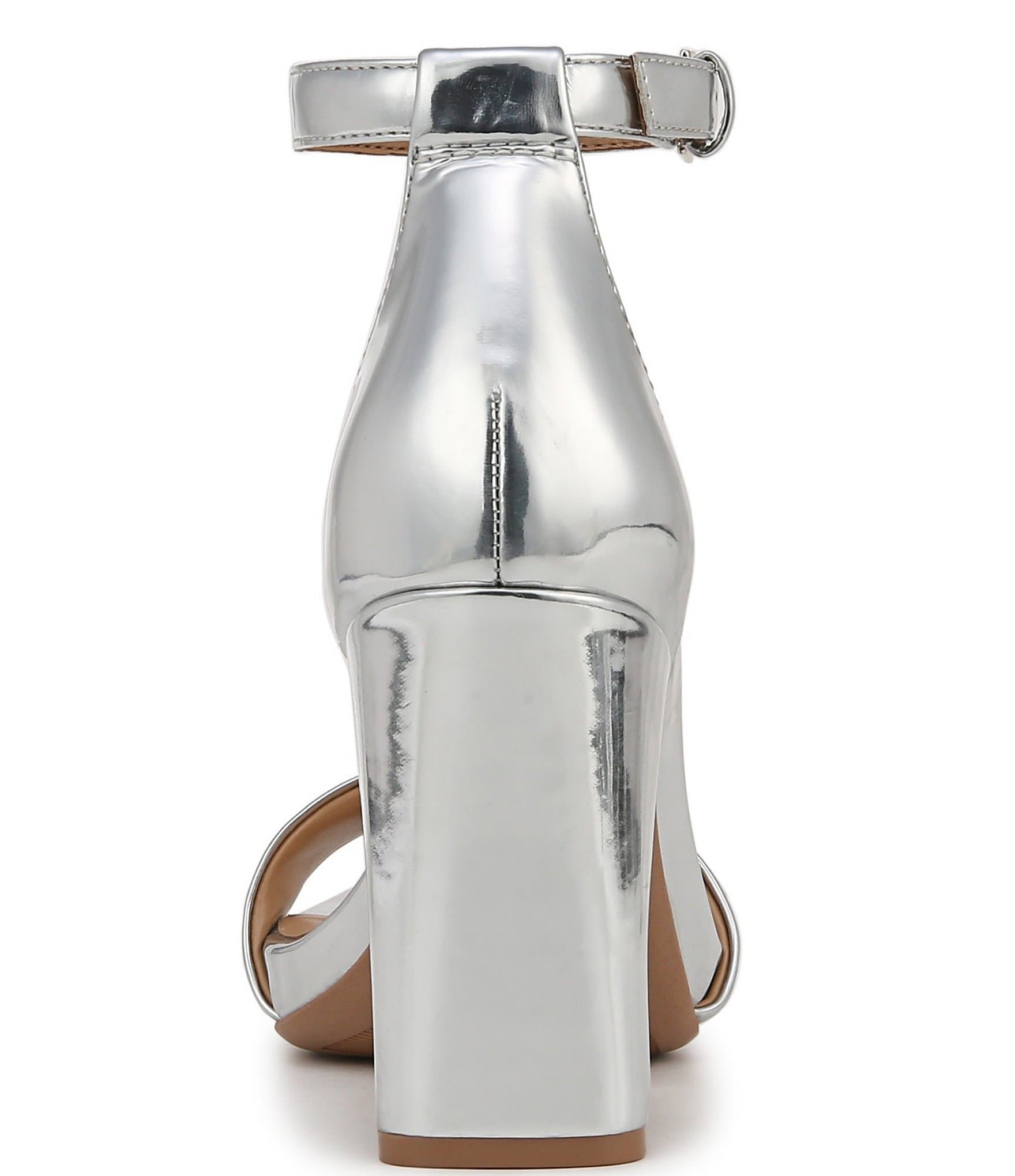 Naturalizer Joy Patent Metallic Mirror Square Toe Ankle Strap Dress Sandals