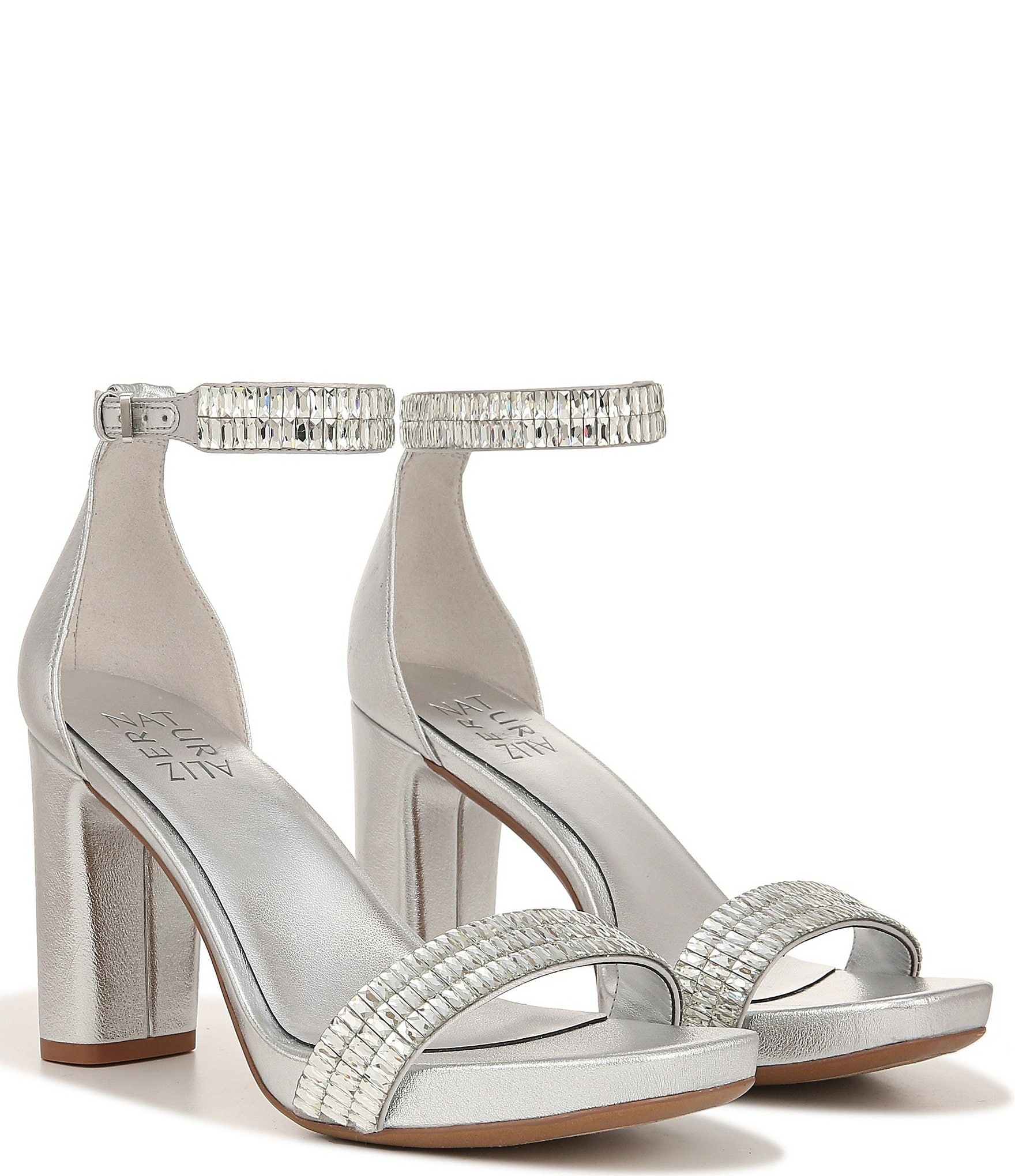 Naturalizer Joy-Sparkle Ankle Strap Metallic Rhinestone Block Heel Dress Sandals