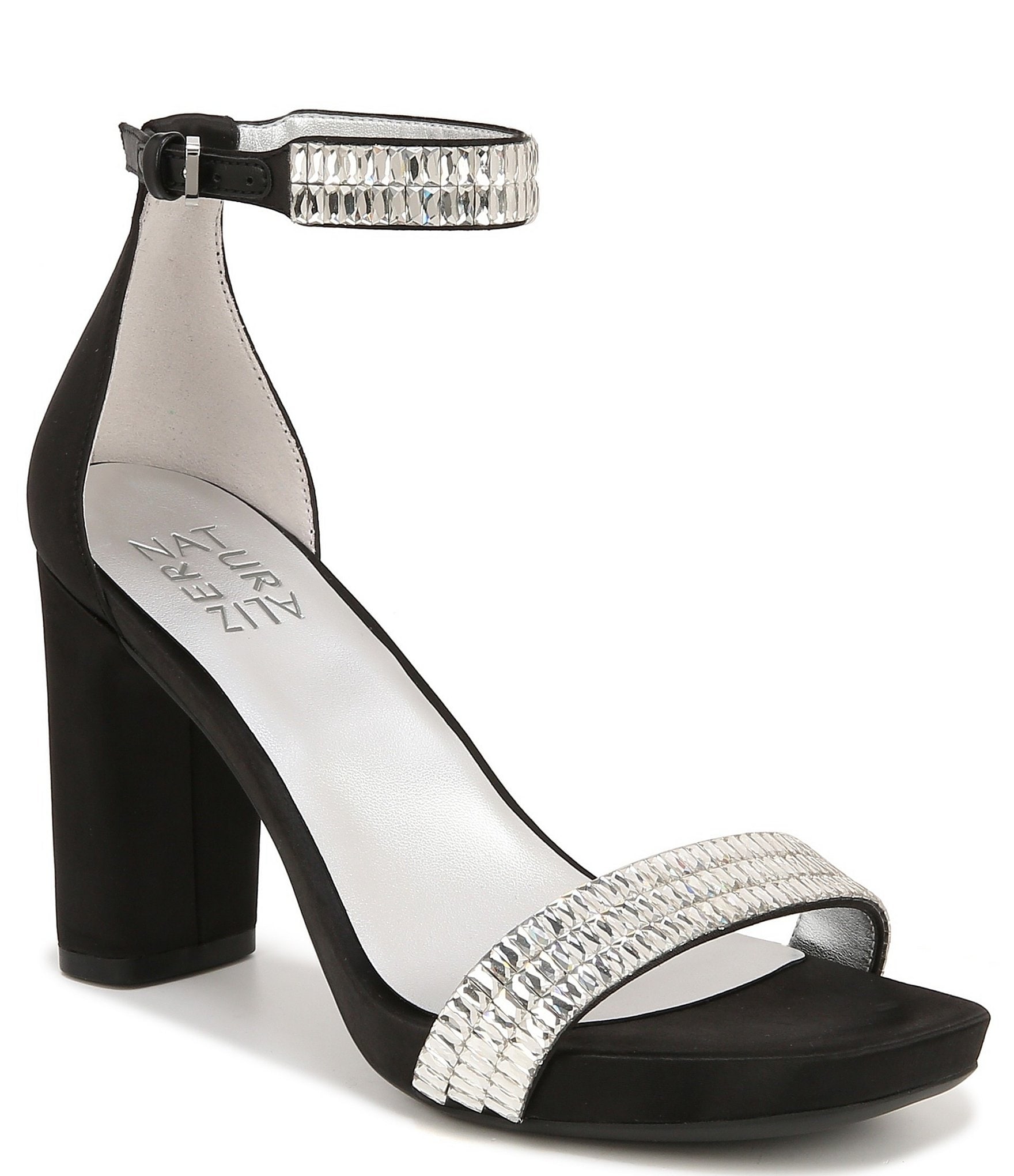Paradox London Frankie Black Glitter Mid Block Heel Wide Fit Ankle Strap  Court Shoes | Kaleidoscope