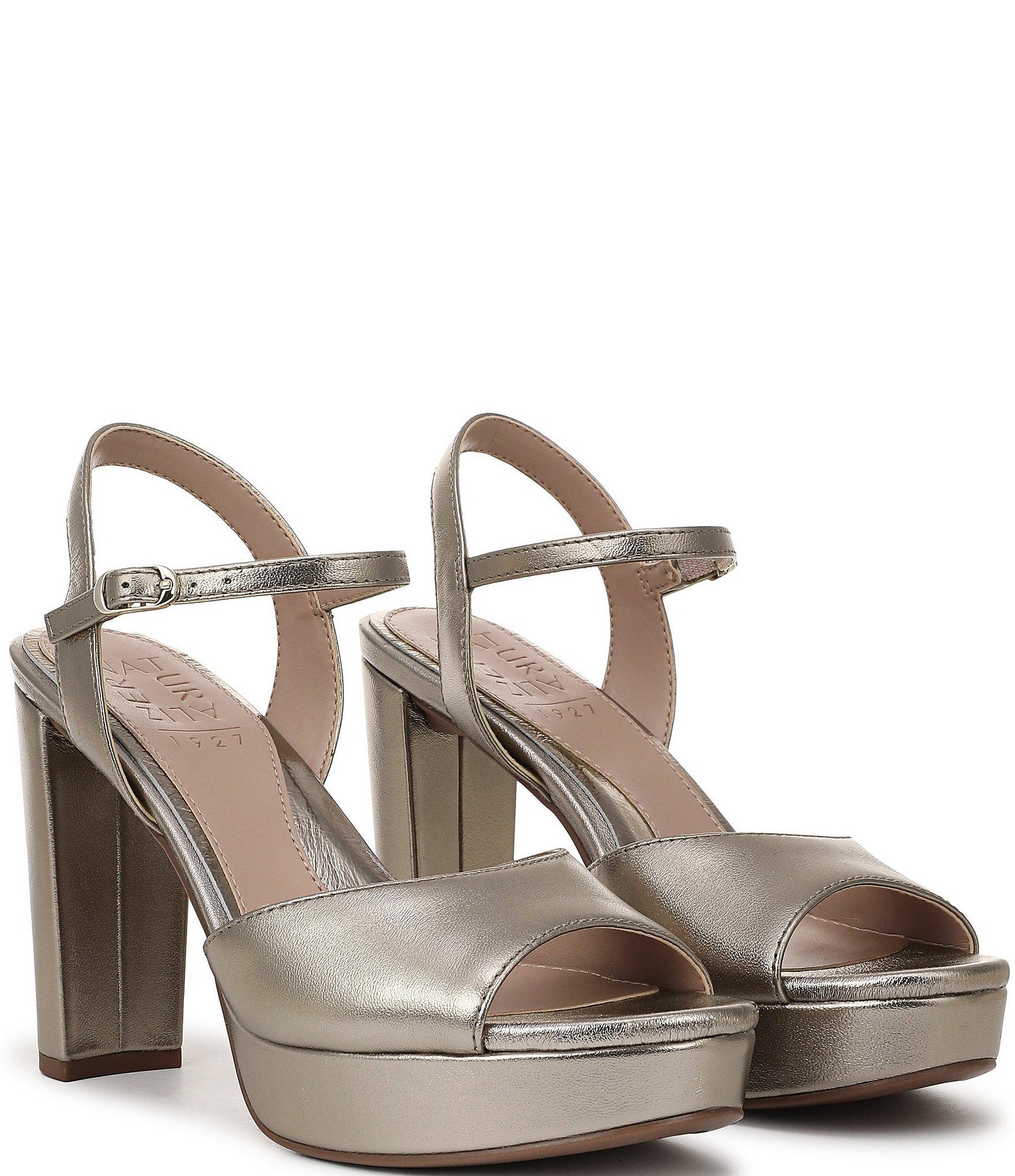 Naturalizer Marigold Metallic Leather Ankle Strap Platform Block Heel Sandals