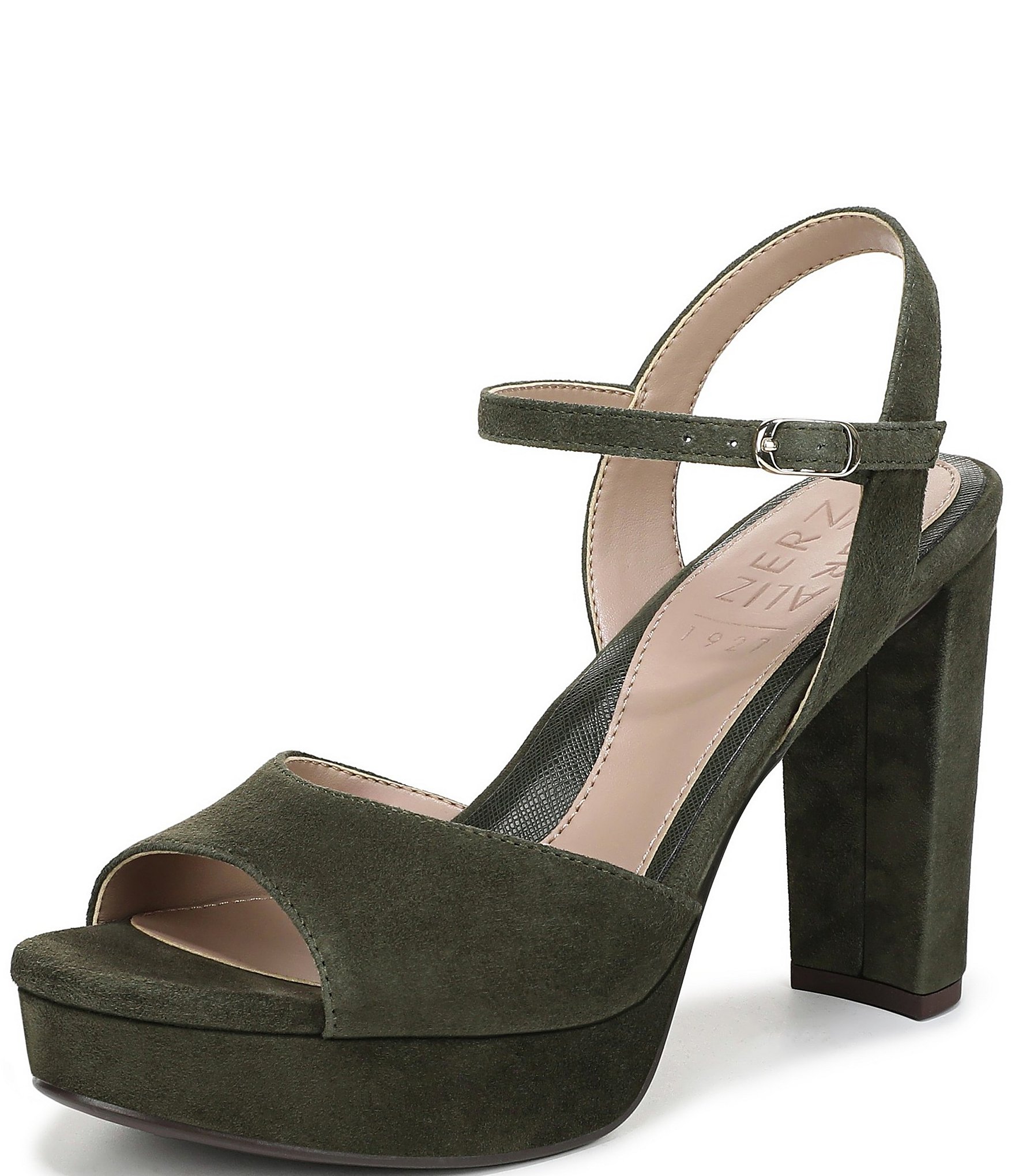Naturalizer Marigold Suede Ankle Strap Platform Block Heel Sandals