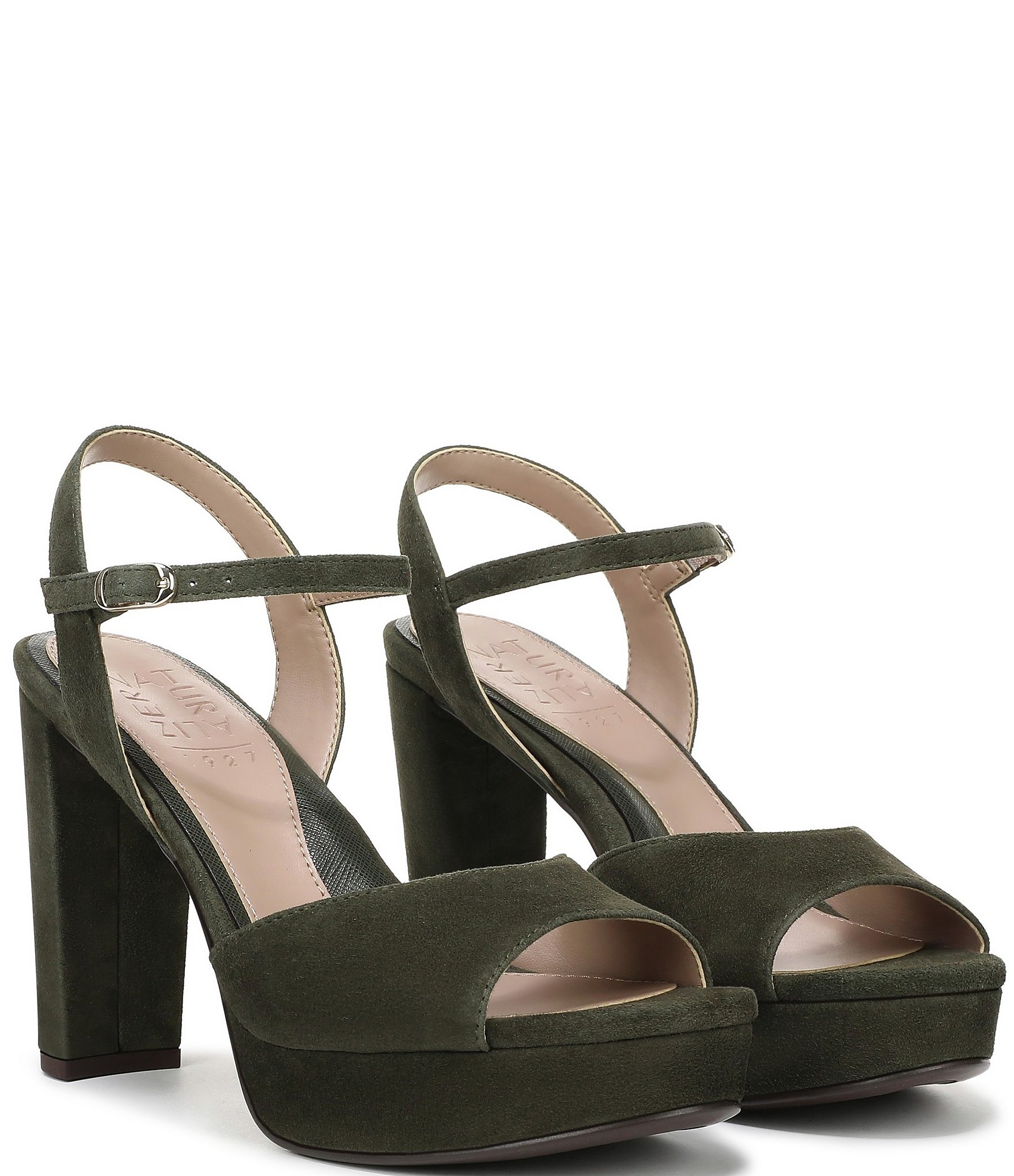 Naturalizer Marigold Suede Ankle Strap Platform Block Heel Sandals