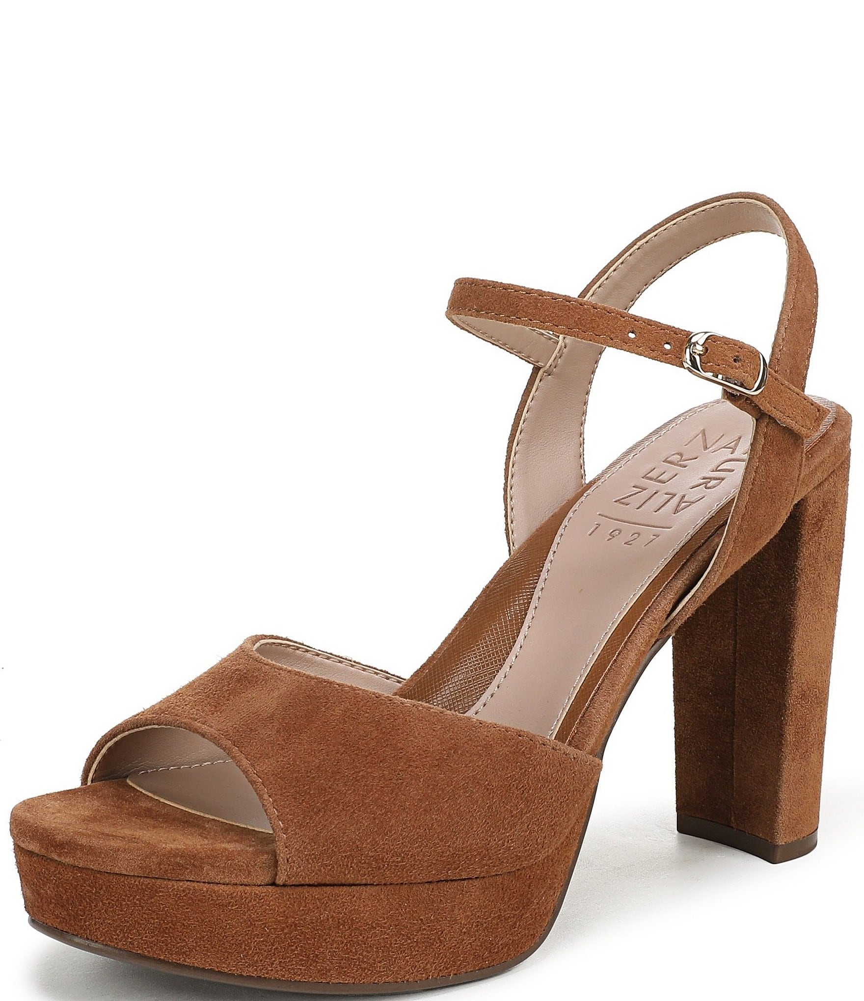 Naturalizer Marigold Suede Ankle Strap Platform Block Heel Sandals