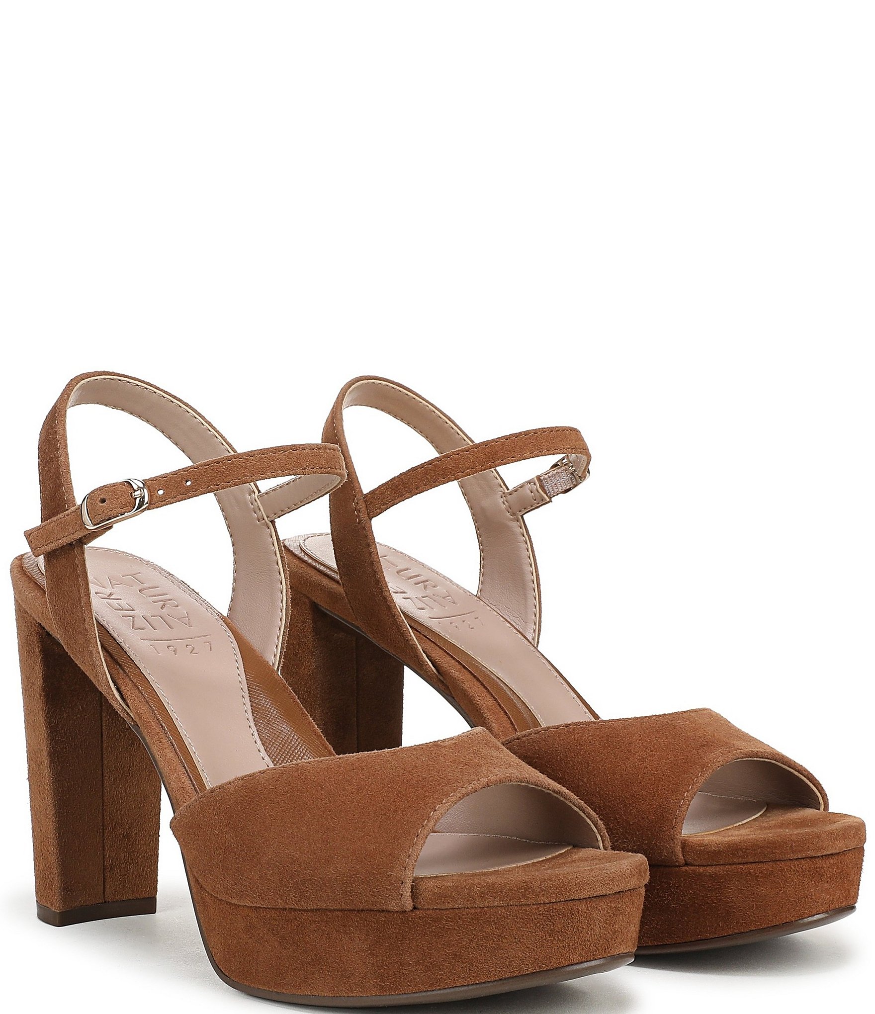 Naturalizer Marigold Suede Ankle Strap Platform Block Heel Sandals