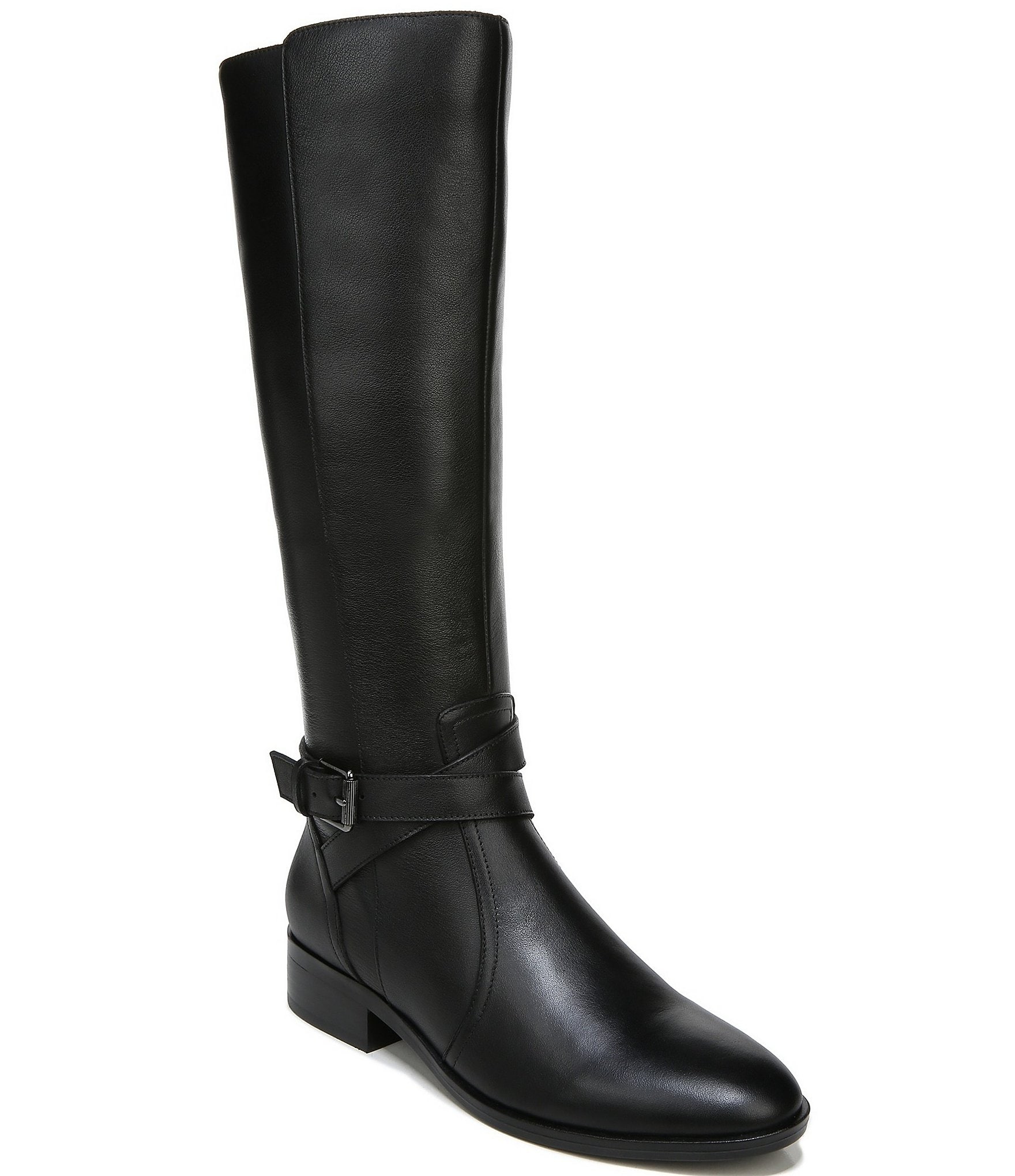 slim calf black leather boots