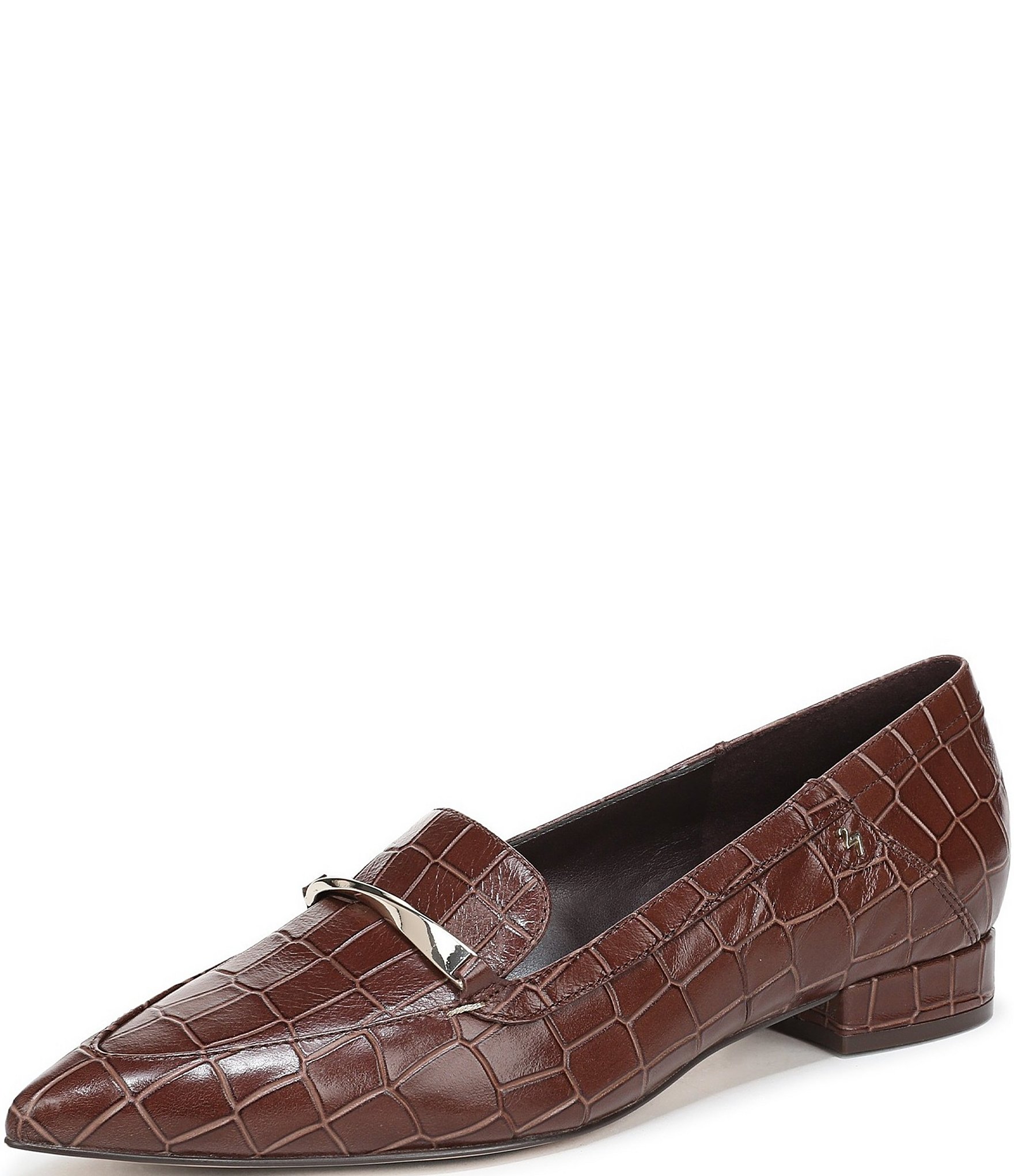 Naturalizer Sheila Croco Embossed Leather Bar Hardware Loafers