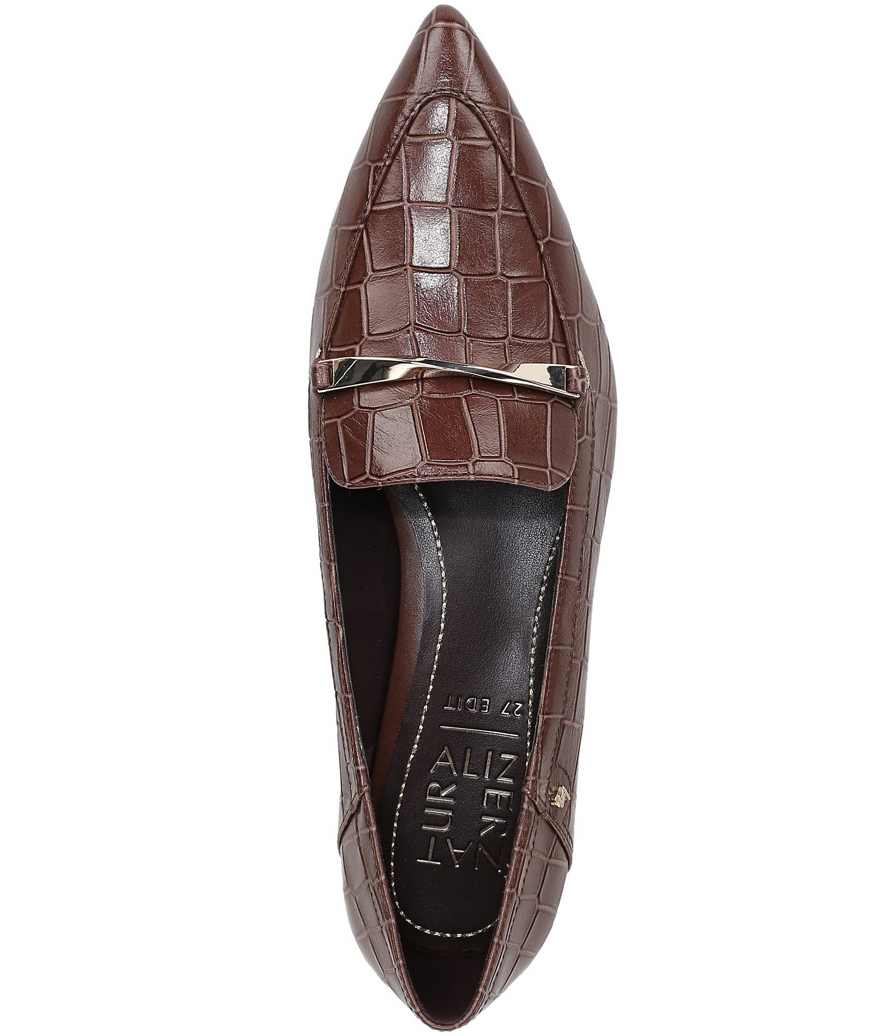 Naturalizer Sheila Croco Embossed Leather Bar Hardware Loafers