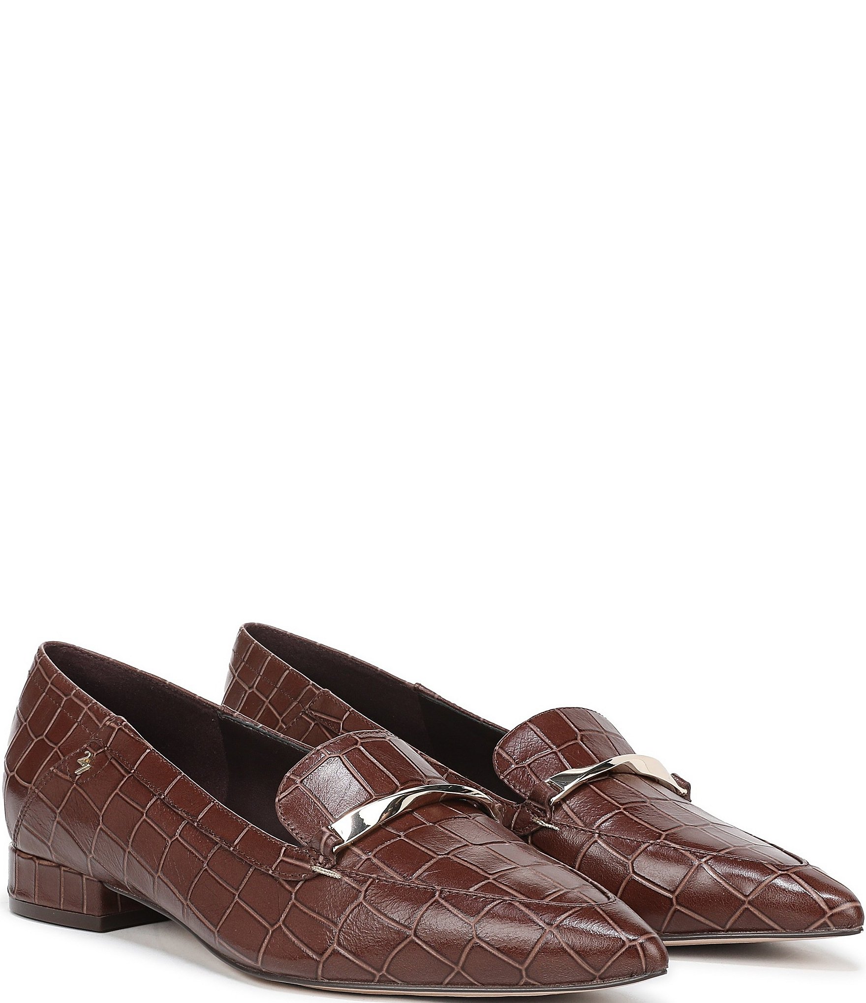 Naturalizer Sheila Croco Embossed Leather Bar Hardware Loafers