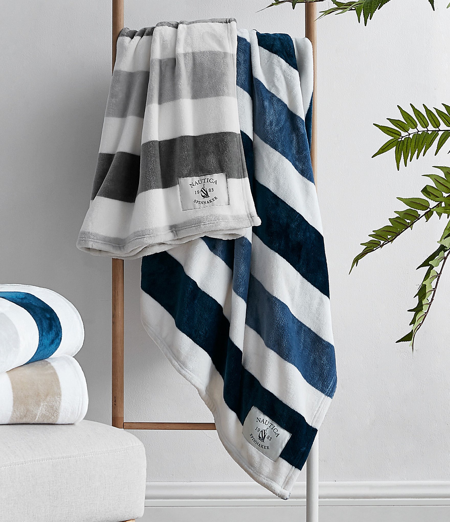 Nautica Awning Striped Flannel Throw
