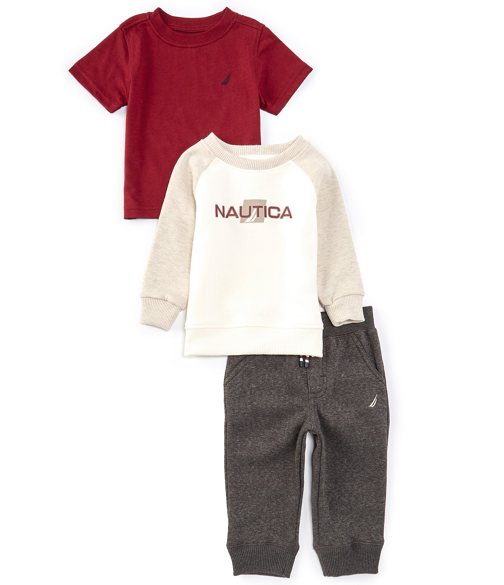 Nautica Baby Boys 12-24 Months Long-Sleeve Color Block Fleece Sweatshirt, Solid Fleece Jogger Pants & Solid Jersey T-Shirt Set