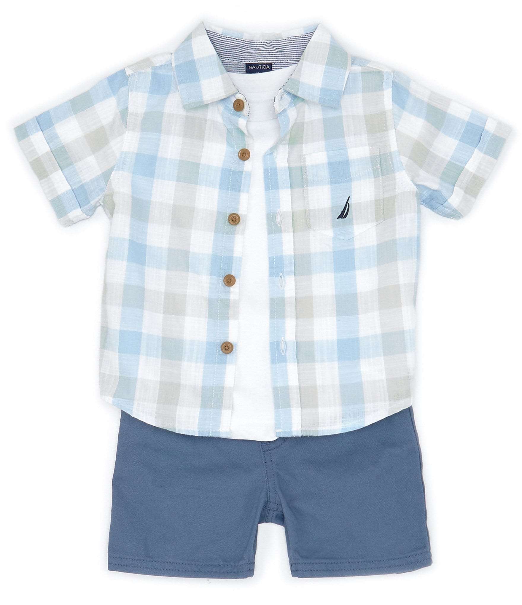 2pcs Baby Boy Short-sleeve Plaid Shirt and Solid Shorts Set