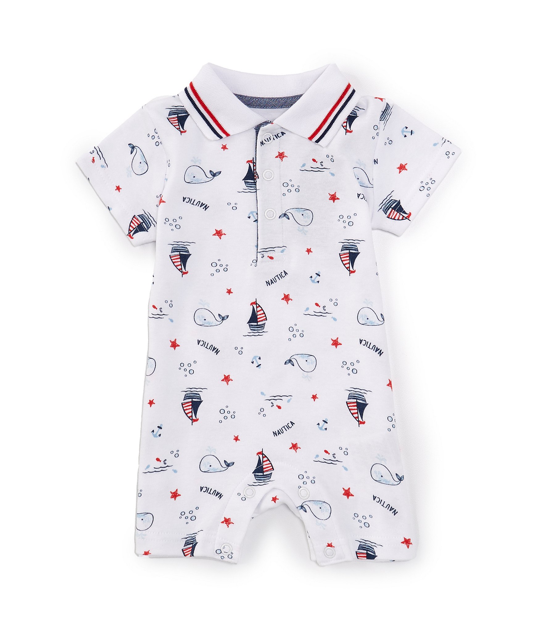 Nautica Baby Boys Newborn-6 Months Short Sleeve Sailboat Printed Knit  Shortall | Dillard's