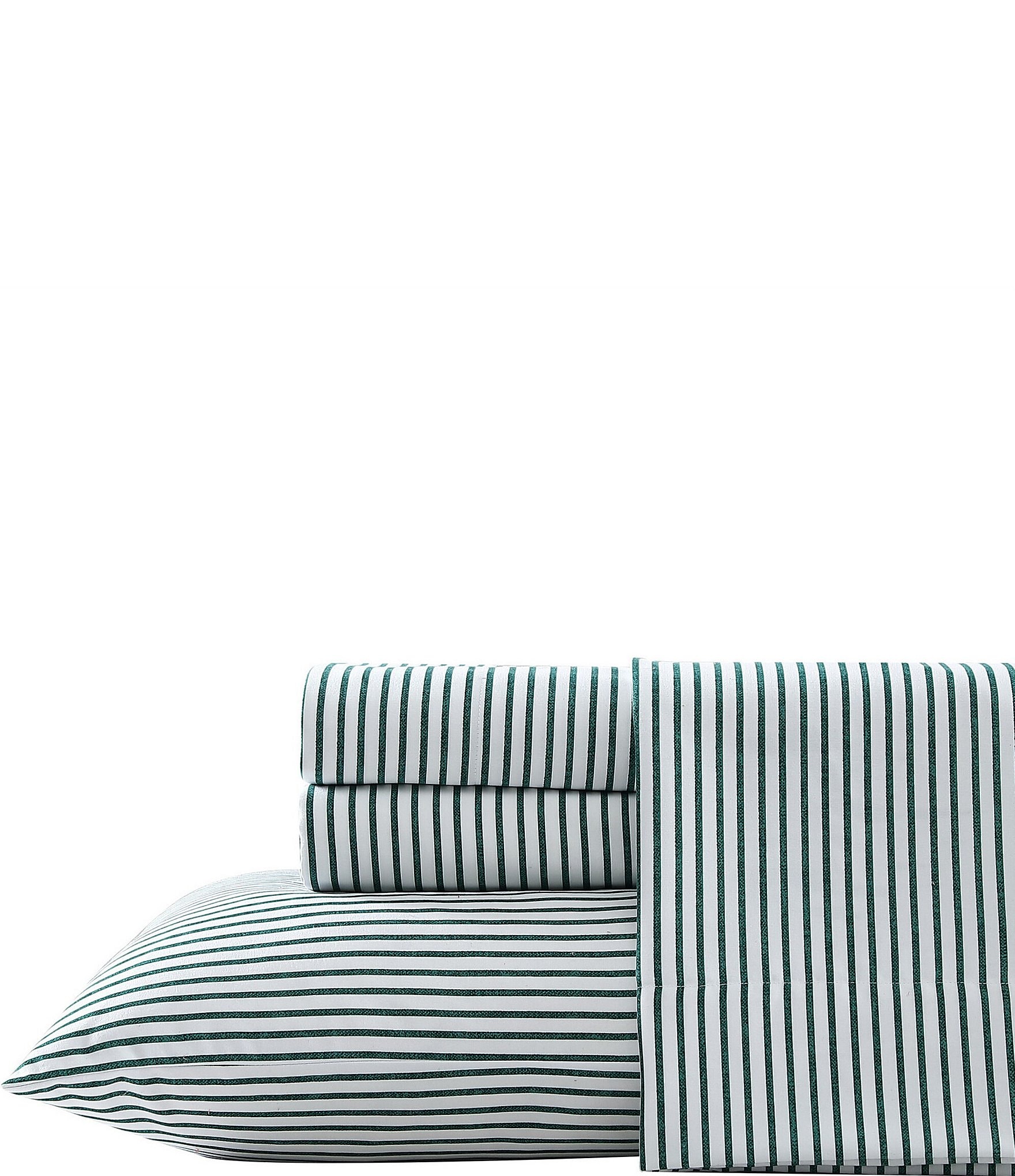 Nautica Holiday Collection Harmead Green Striped Flannel Sheet Set ...