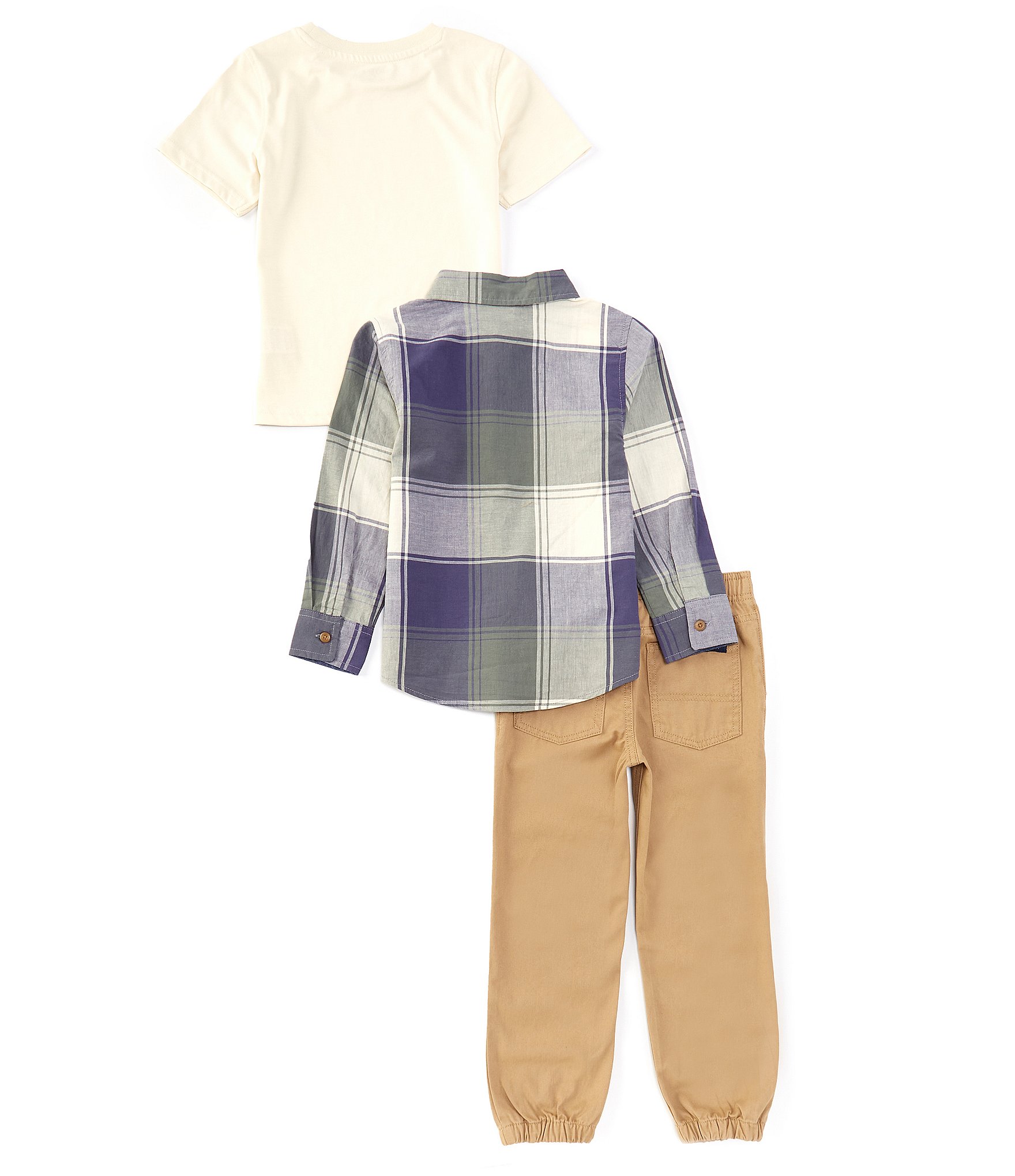 Nautica Little Boys 2T-7 Long-Sleeve Plaid Woven Shirt, Solid Short-Sleeve T-Shirt & Solid Jogger Pant Set