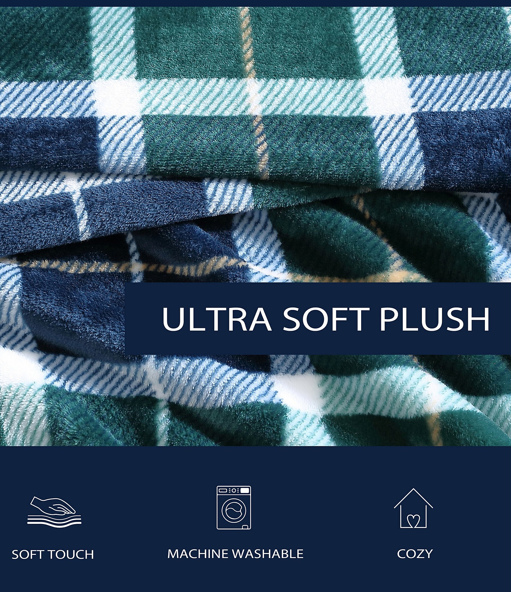 Nautica North Sail Plaid Ultra Soft Plush Fleece Blanket