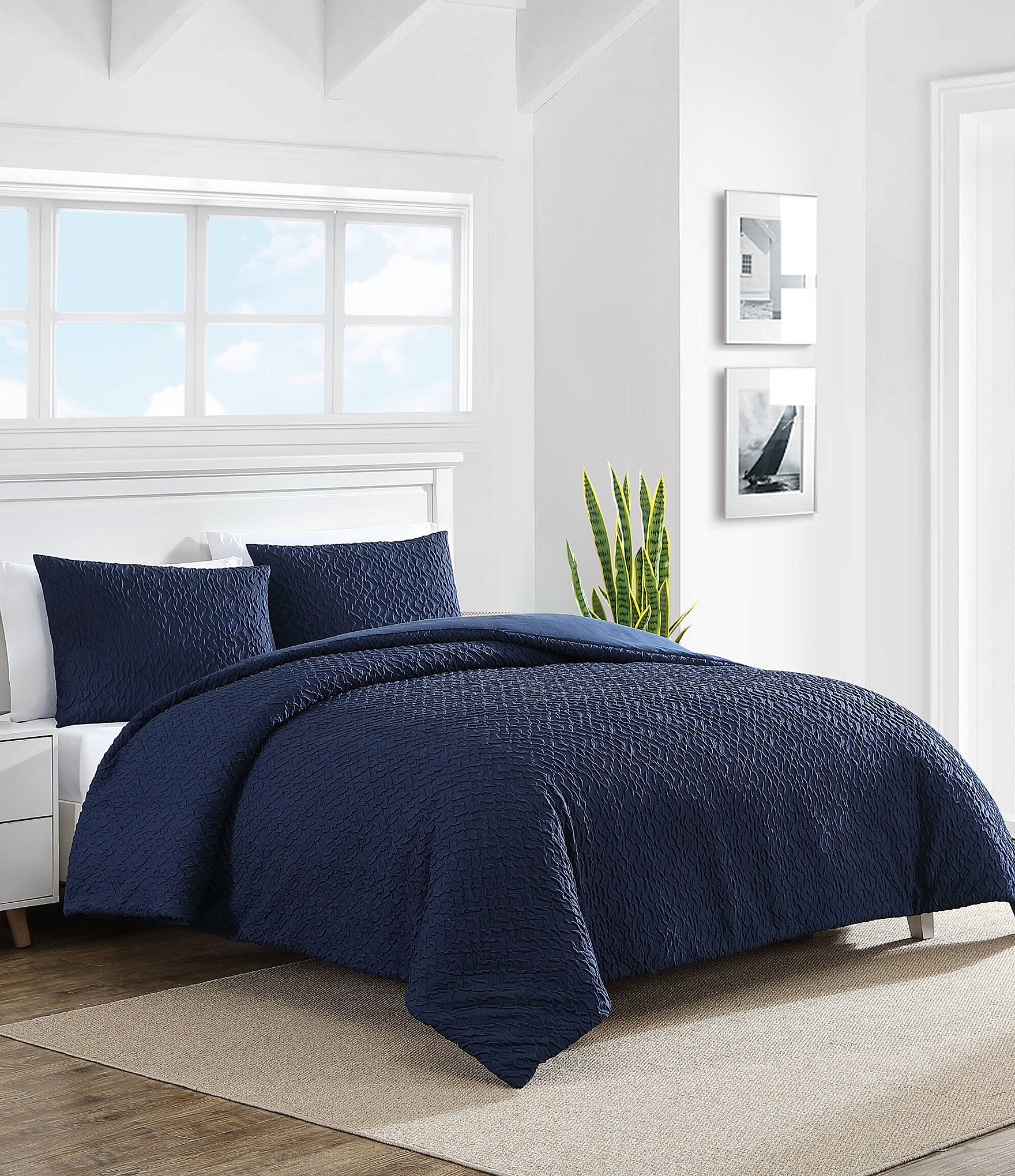 Nautica Point Harbor Navy Embossed Duvet Cover Mini Set