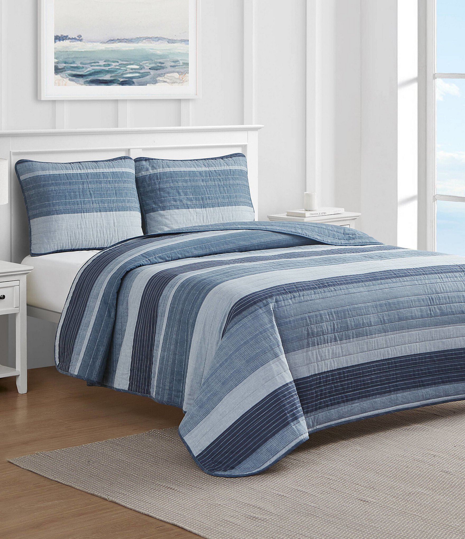 Nautica Ridgeport Striped Cotton Reversible Quilt Mini Set