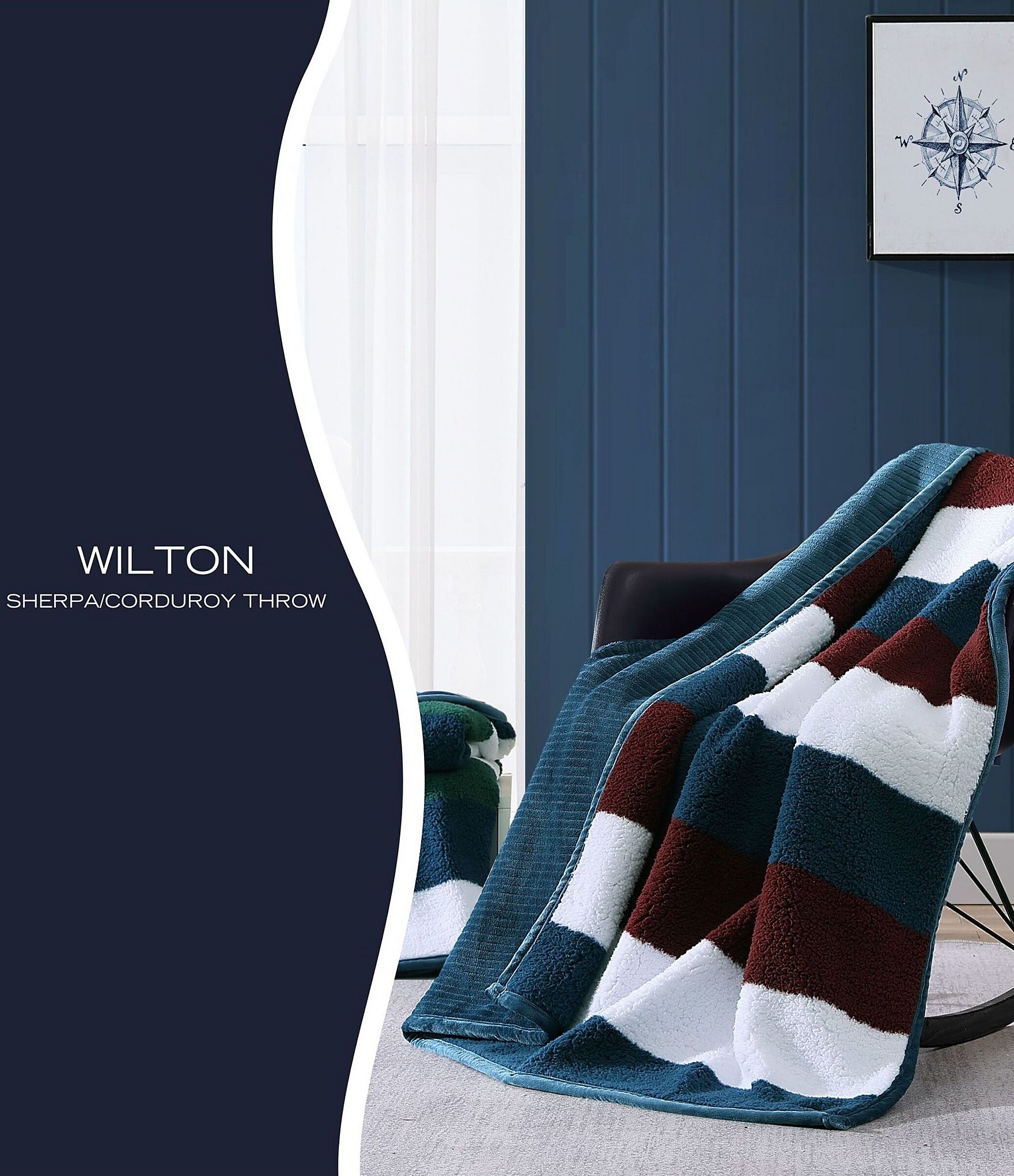 Nautica Wilton Sherpa Ultra Soft Sherpa Throw Blanket