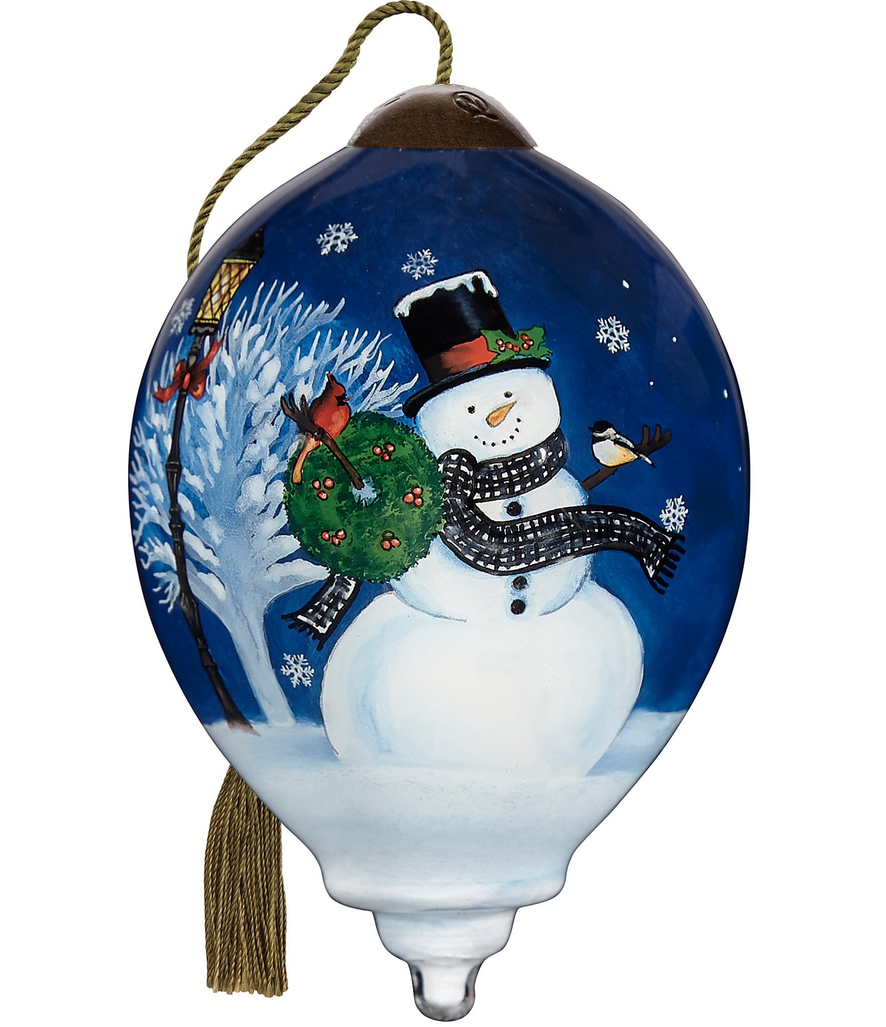 Ne' Qwa Art Snowman With Blue Scarf Hand Painted Blown Glass Ornament ...